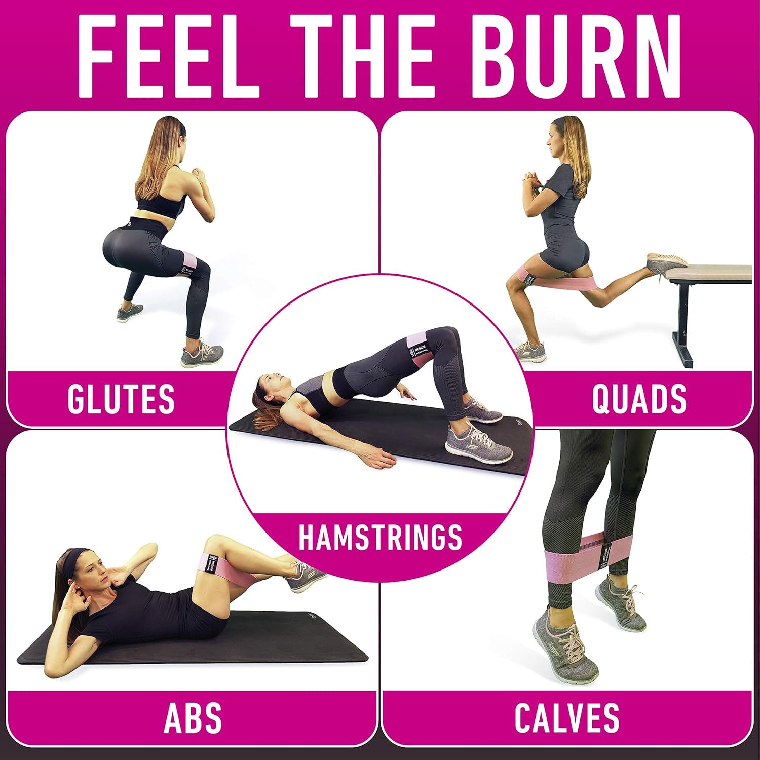 Resistance Bands for Working Out with Workout Bands Guide. 4 Booty Bands for Women Men Fabric Elastic Bands for Exercise Bands Resistance Bands for Legs Bands for Working Out Hip Thigh Glute Bands Set - Image 7