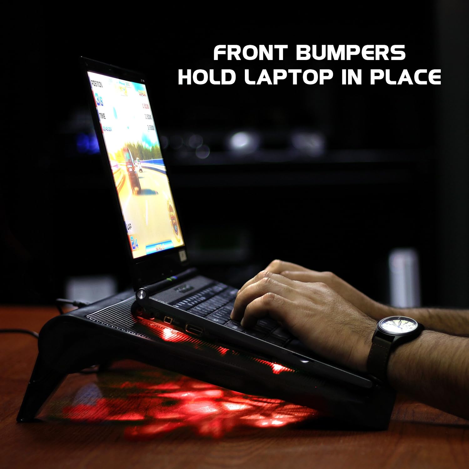 ENHANCE Gaming Laptop Cooling Pad Stand with LED Cooler Fans , Adjustable Height , & Dual USB Port for 17 inch Laptops - 5 Ultra Quiet High Performance Fans 2630 RPM & Built-In Bumpers - Red - Image 5