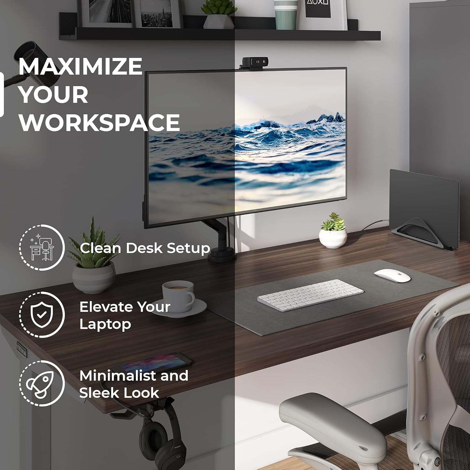 HumanCentric Vertical Laptop Stand for Desks (Matte Black) | Adjustable Holder to Dock Apple MacBook, MacBook Pro, and Other Laptops to Organize Work & Home Office - Image 3