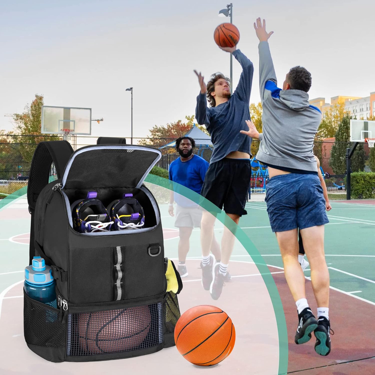 Basketball Bag, Soccer Equipment Bag with Ball & Shoe Compartment for Soccer Ball, Volleyball, Gym, Outdoor, Travel - Image 8