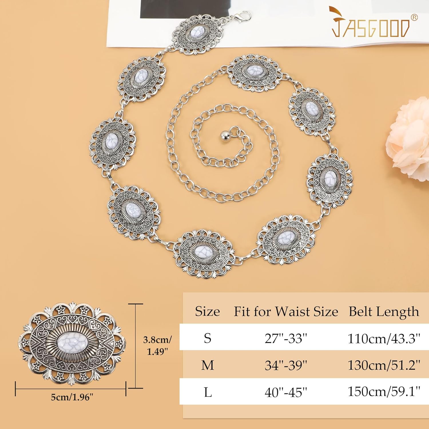 JASGOOD Western Metal Concho Belt for Women Cowgirl Waist Chain for Women Dress Pants - Image 7
