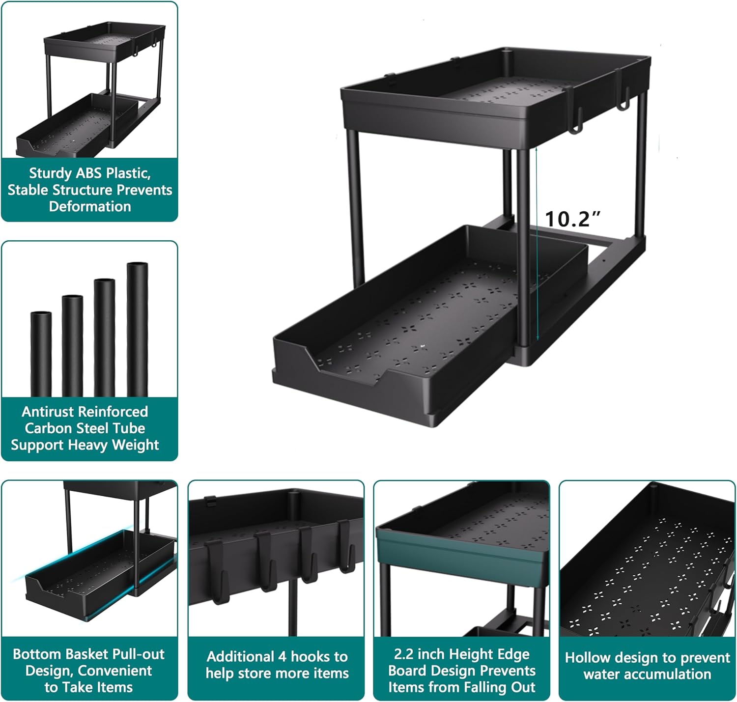 Under Sink Organizer 2 Pack, Bathroom Cabinet Organizer, 2 Tier Sliding Cabinet Basket Organizer Drawer, Multi-Purpose Bath Collection Baskets for Bathroom (Black) - Image 7