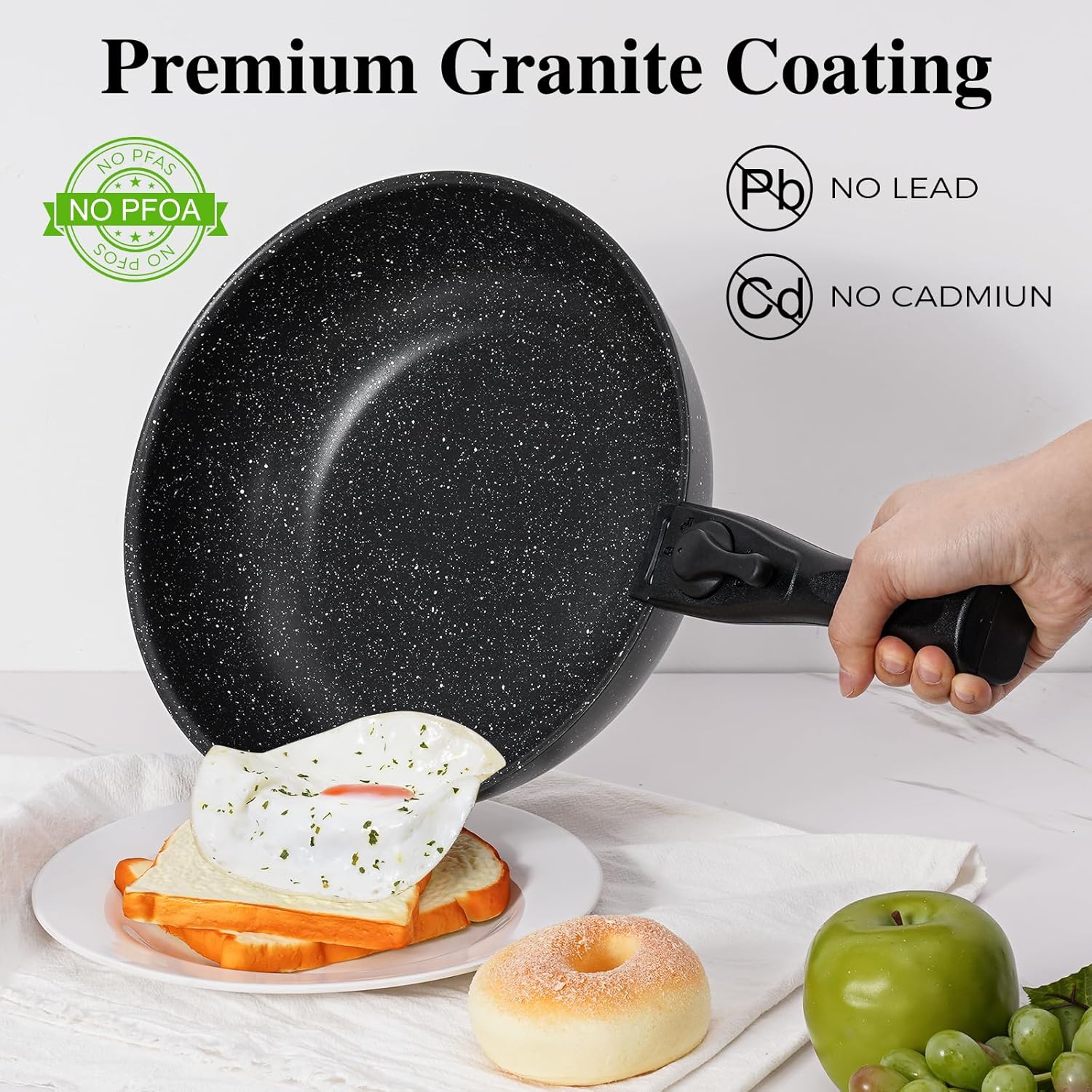 17 Pcs Pots and Pans Set Non Stick, Cookware Sets with Detachable Handle, Nonstick RV Kitchen Cooking Tools Removable Handles, Oven Safe, Induction Fast, Stackable Induction Cookware, Black - Image 4