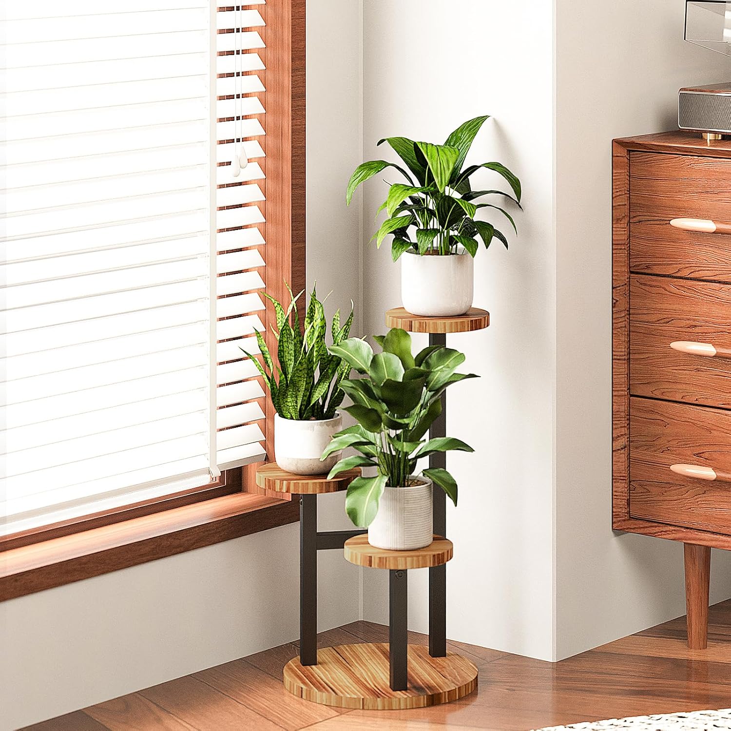 Bamworld 3 Tier Plant Stand Indoor Small Plant Shelf Outdoor Metal Tall Flower Holder Table Support Rack Garden Accessories for Plant Lovers(Brown) - Image 6
