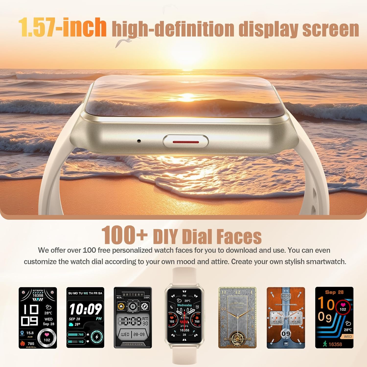Smart Watch with Fitness Tracker, 1.57-Inch Display, Answer Calls, Sleep Monitor, IP68 Water Resistant (Gold) - Image 7
