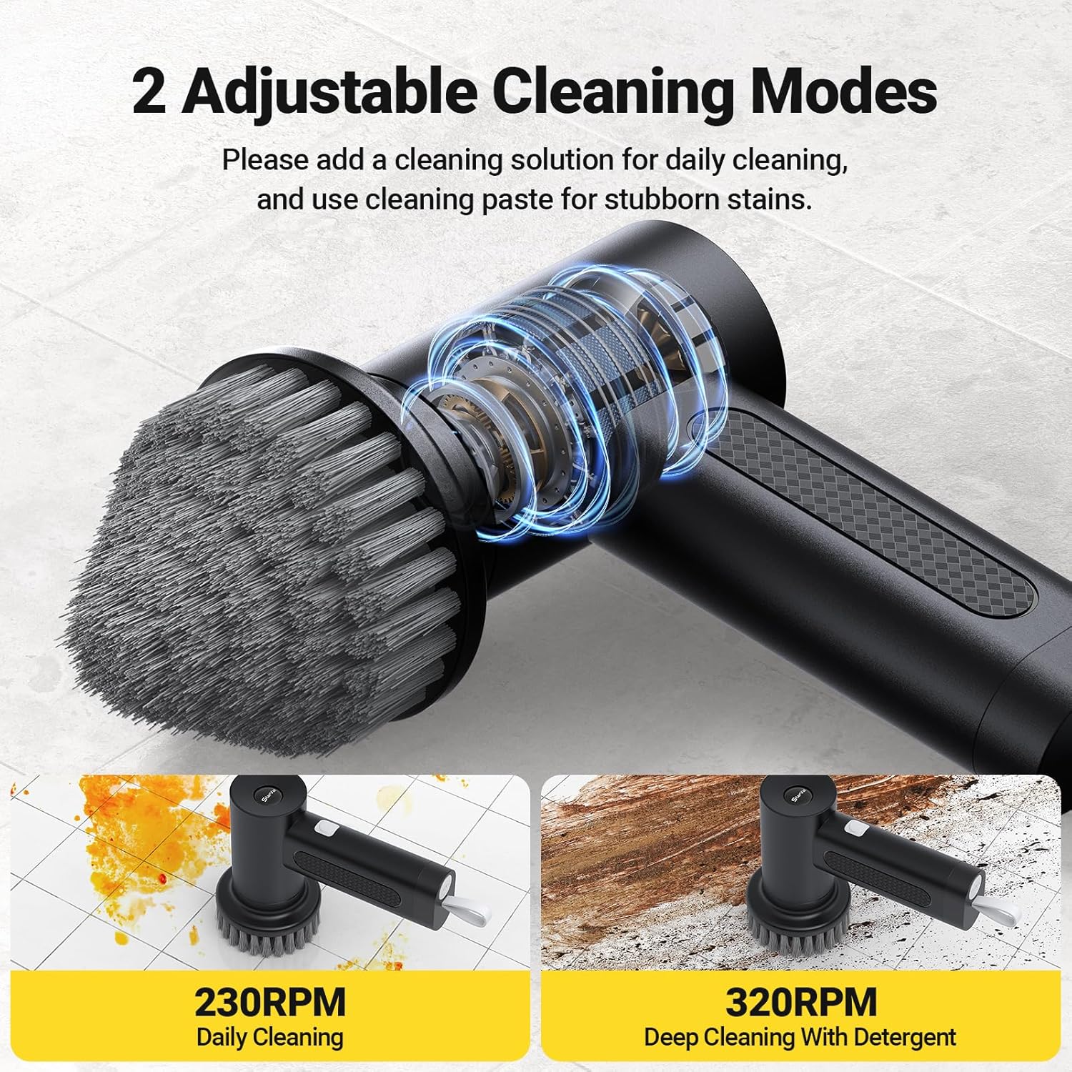 Electric Spin Scrubber, 3000 mAh Cordless Power Scrubber with 8 Replaceable Heads, Dual Speed Lightweight Handheld Scrubber for Cleaning Stove/Bowl/Sink/Corner/Tile/Grout (Black) - Image 6