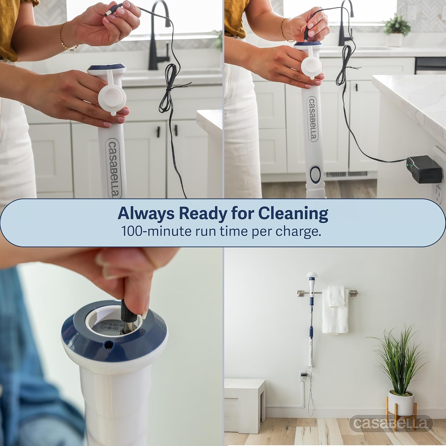 Casabella Power Spin Scrubber, Extendable to 47.5” – Cordless Electric Cleaner for Shower, Kitchen, Bathroom, Tile, Tub, Car, Deck - Rechargeable Spin Brush with Adjustable Brush Head & 4 Attachments - Image 5