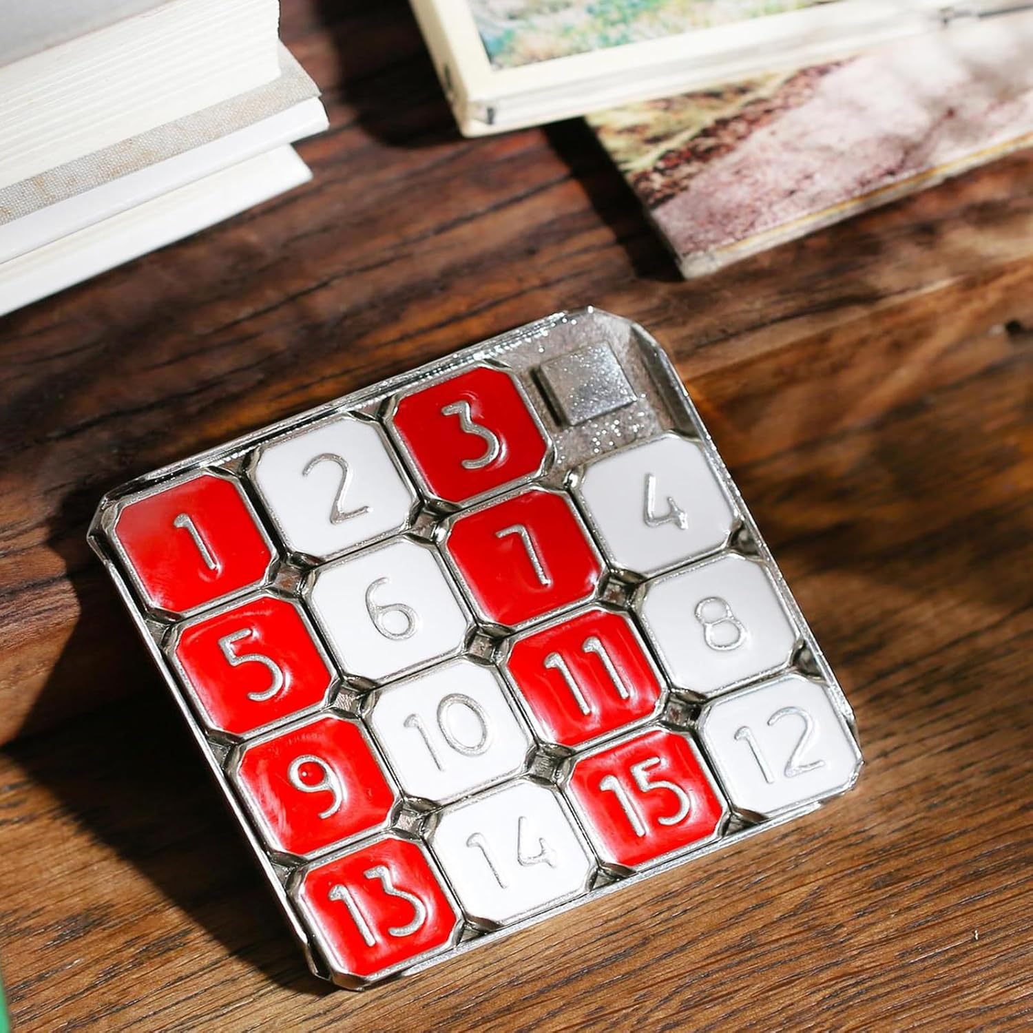 Metal Number Slide 15 Puzzle - Red and White Sliding Educational Learning Game - Brain Teaser Pocket Puzzle for Fun and Mental Exercise - Image 8