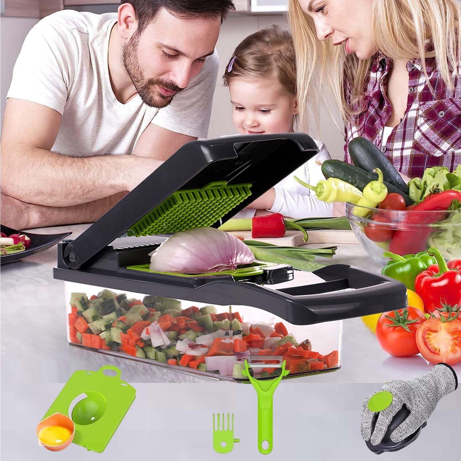 Vegetable Chopper,17 in 1 Kitchen Gadgets Accessories,Food Salad Chopper Vegetable Cutter,Mandolin,Onion Veggie Chopper with Container,Vegetable Slicer,Dicer Chopper Box for Fruit,Potato,Tomato - Image 8