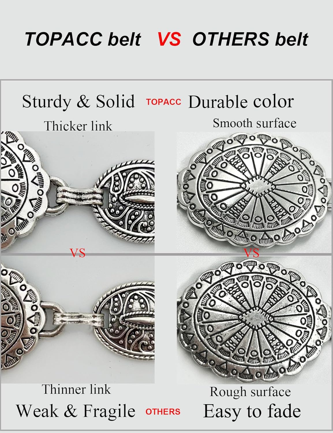 TOPACC Western Metal Concho Belt for Women Cowgirl Chain Belts for Dresses Jeans Country Concert Outfit - Image 4