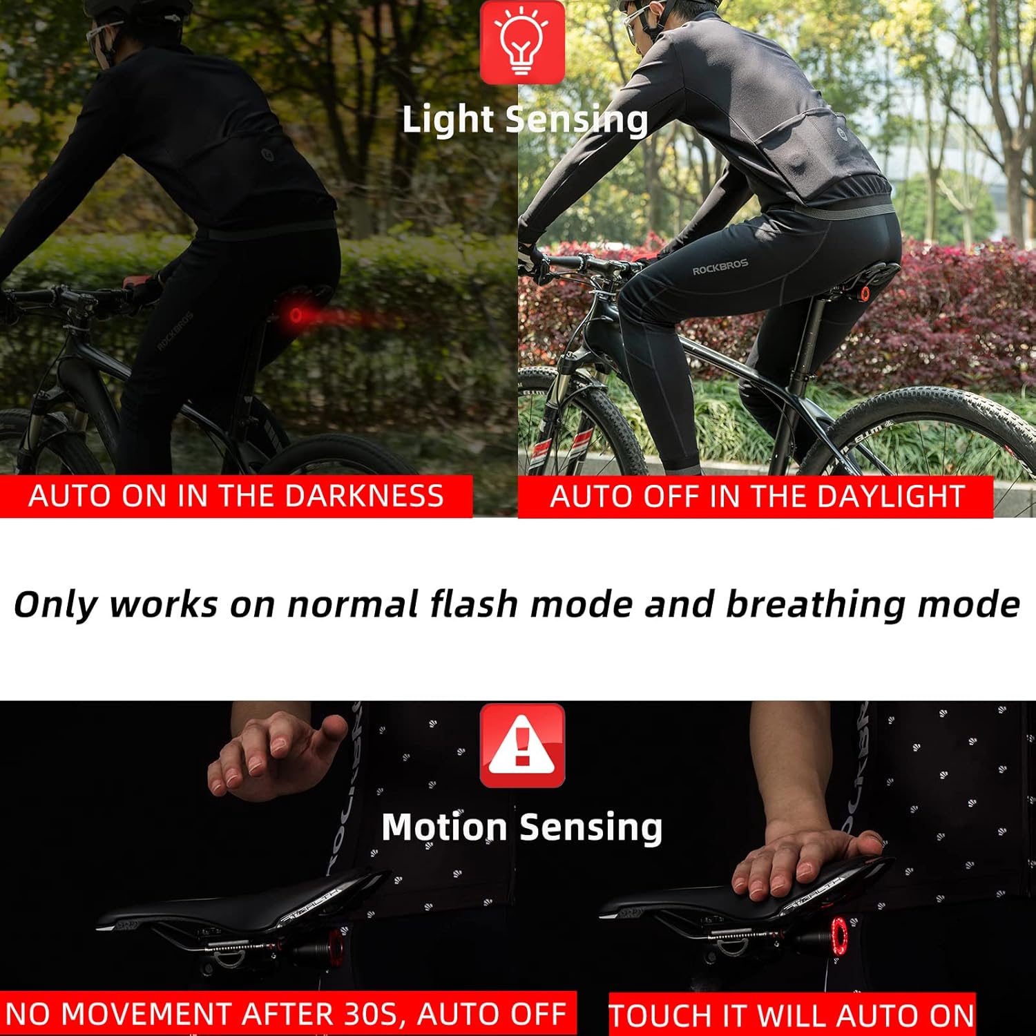 ROCKBROS Bike Tail Light Smart,Brake Sensing Bicycle Rear Lights for Night Ride,Ultra Bright LED Back Lights,Type C USB Rechargeable,IPX6 Waterproof,Cycling Safety Taillight Accessories - Image 4