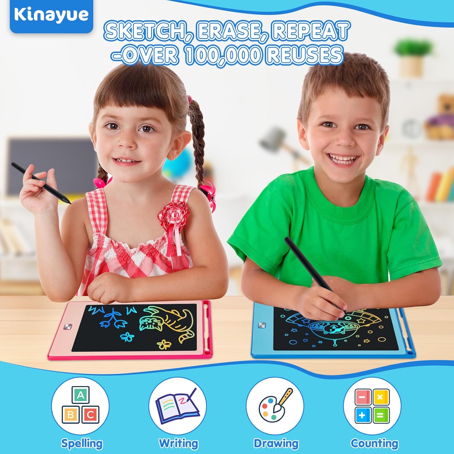 2 Pack LCD Writing Tablet for Kids,8.5 Inch Doodle Board Drawing Tablet Colorful Educational Toys for Boys Girls Reusable Road Travel Game Toy Gifts for 3 4 5 6 7 8 Years Old (Blue+Pink - Image 3