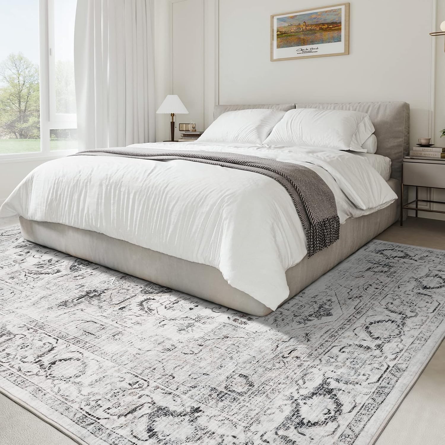 8x10 Area Rugs for Living Room - Stain Resistant Anti-Slip Backing Washable Rug,Rugs for Bedroom,Dining Room,Vintage Printed Large Area Rug (Ivory/Gray,8'x10') - Image 8