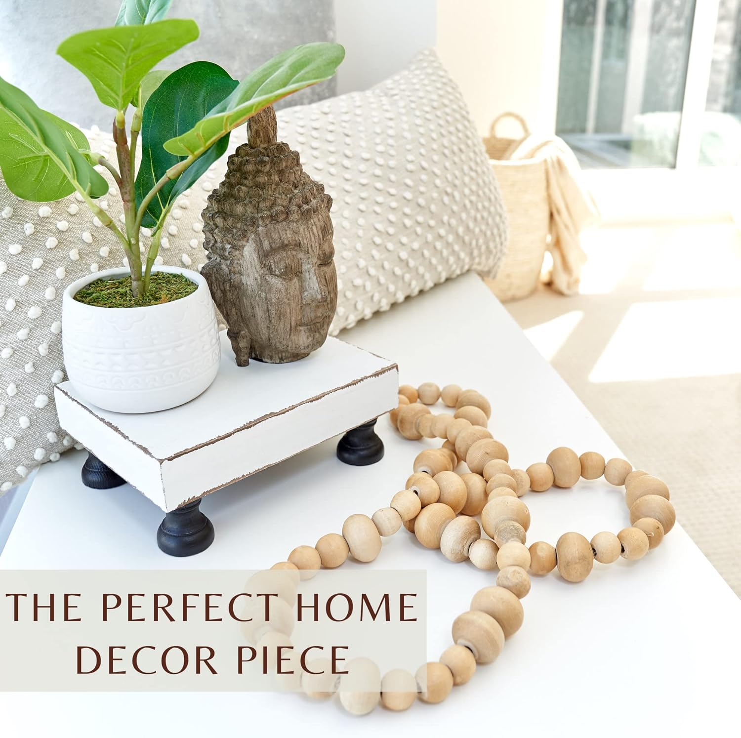 KIBAGA Decorative Wood Riser For Your Kitchen or Bathroom Farmhouse Decor - Beautiful Pedestal Stand Uniquely Displays Your Decorations - The Perfect Wooden Tray to Enhance Your Home Decor - Image 5