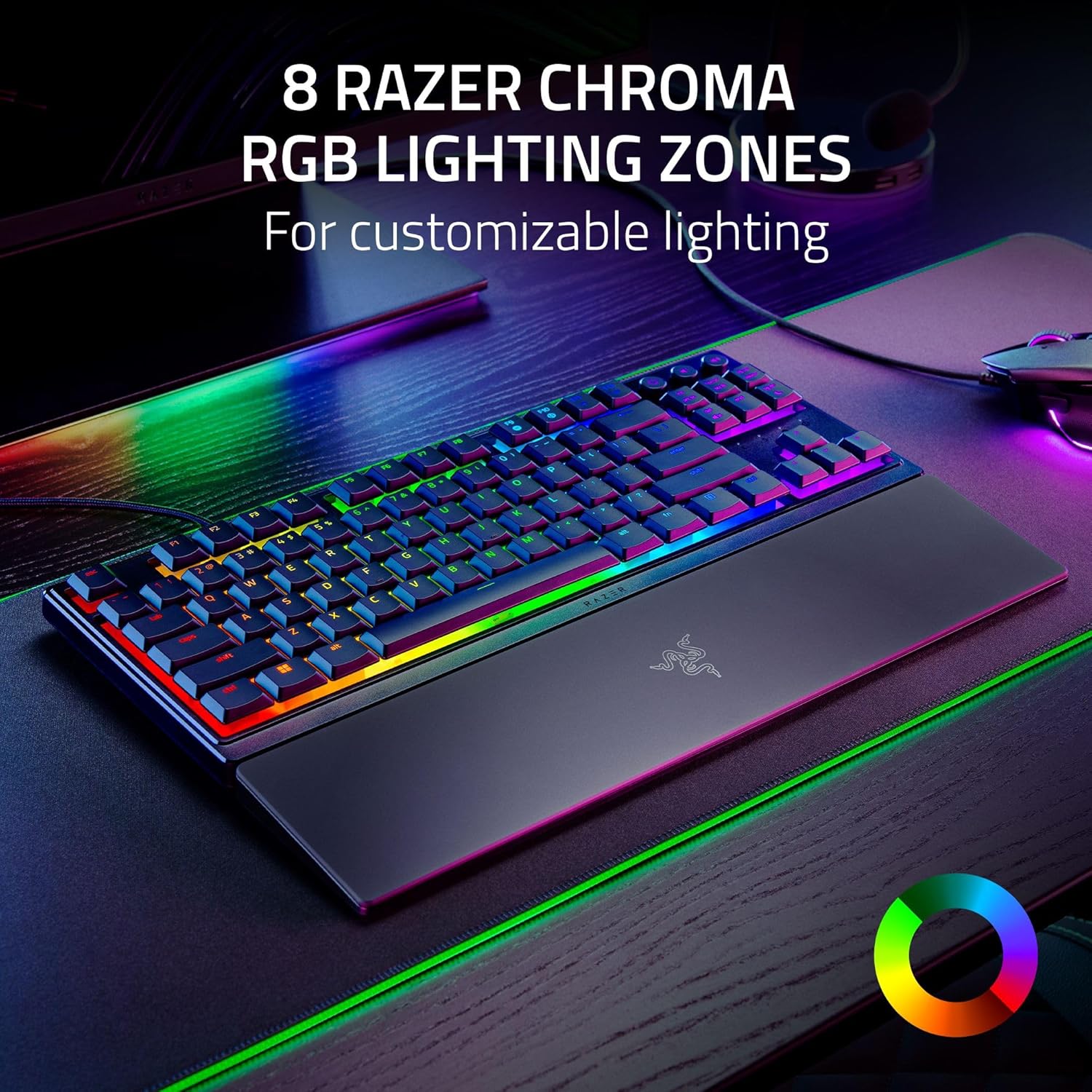 Razer Ornata V3 TKL Gaming Keyboard: Low Profile Keys - Mecha Membrane Switches - UV Coated Keycaps - Backlit Media Keys - 8 Zone RGB Lighting - Spill Resistant - Magnetic Wrist Wrest Snap Tap - Image 8