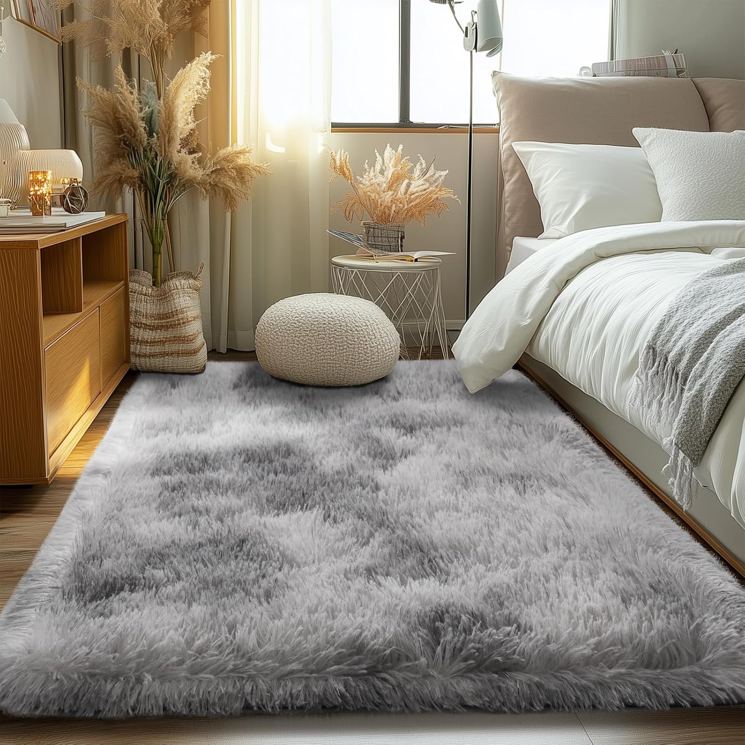 Zentavio Tie-Dyed Grey&White Area Rugs for Bedroom Living Room 4x6 Fluffy Shag Large Fuzzy Plush Soft Throw Rug Gray Large Shaggy Floor Big Carpets, Kids Home Decor Aesthetic Nursery - Image 7