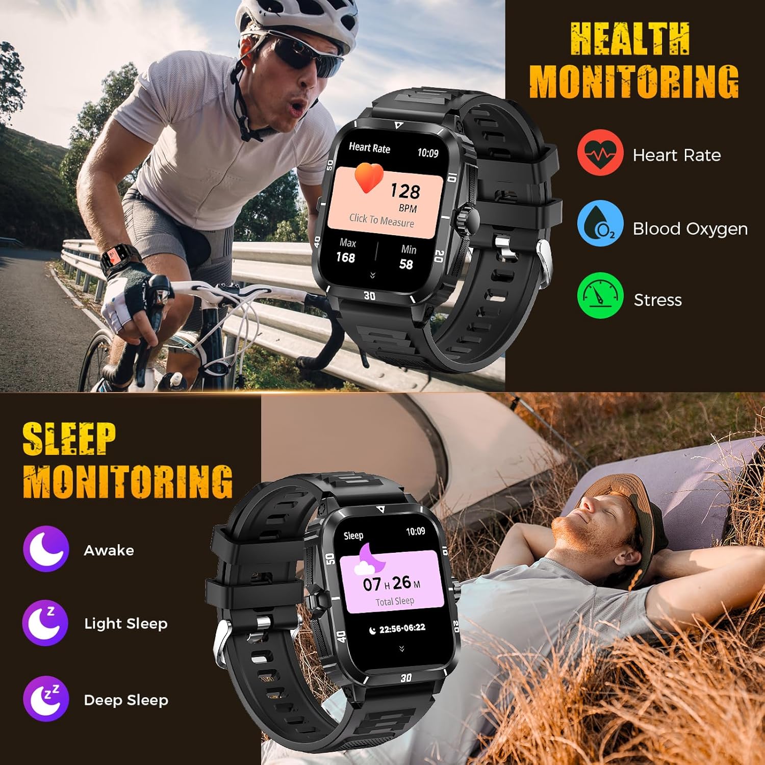 Military Smart Watch for Men 3ATM Waterproof Watch 2.0'' Big Screen Tactical Smartwatch 430mAh Fitness Tracker with Heart Rate Sleep Monitor Outdoor Answer Call for iPhone Android - Image 8