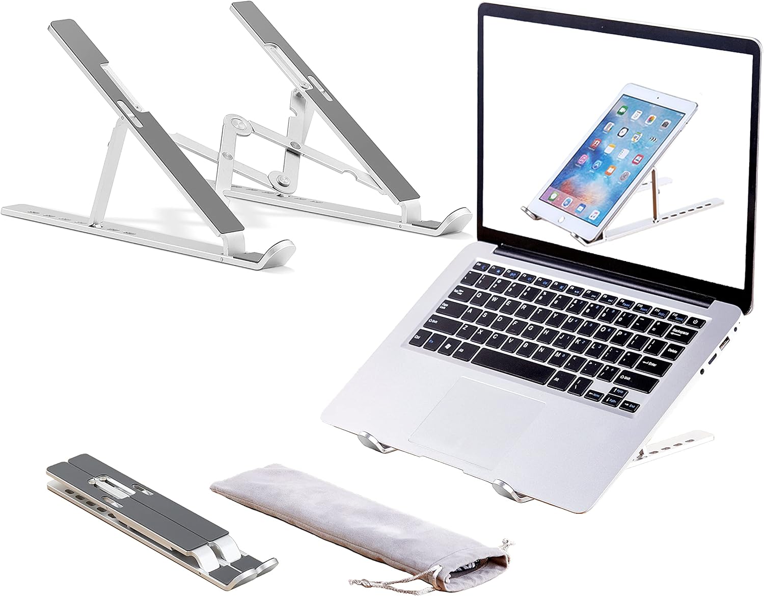 Laptop Stand, Adjustable Aluminum Foldable Portable Holder, Upgrade Whole Anti-Slip Silicone Pad, Laptop Riser for Desk Compatible with MacBook Air Pro/iPad, Lenovo and More 10-15.6” Tablets - Image 2