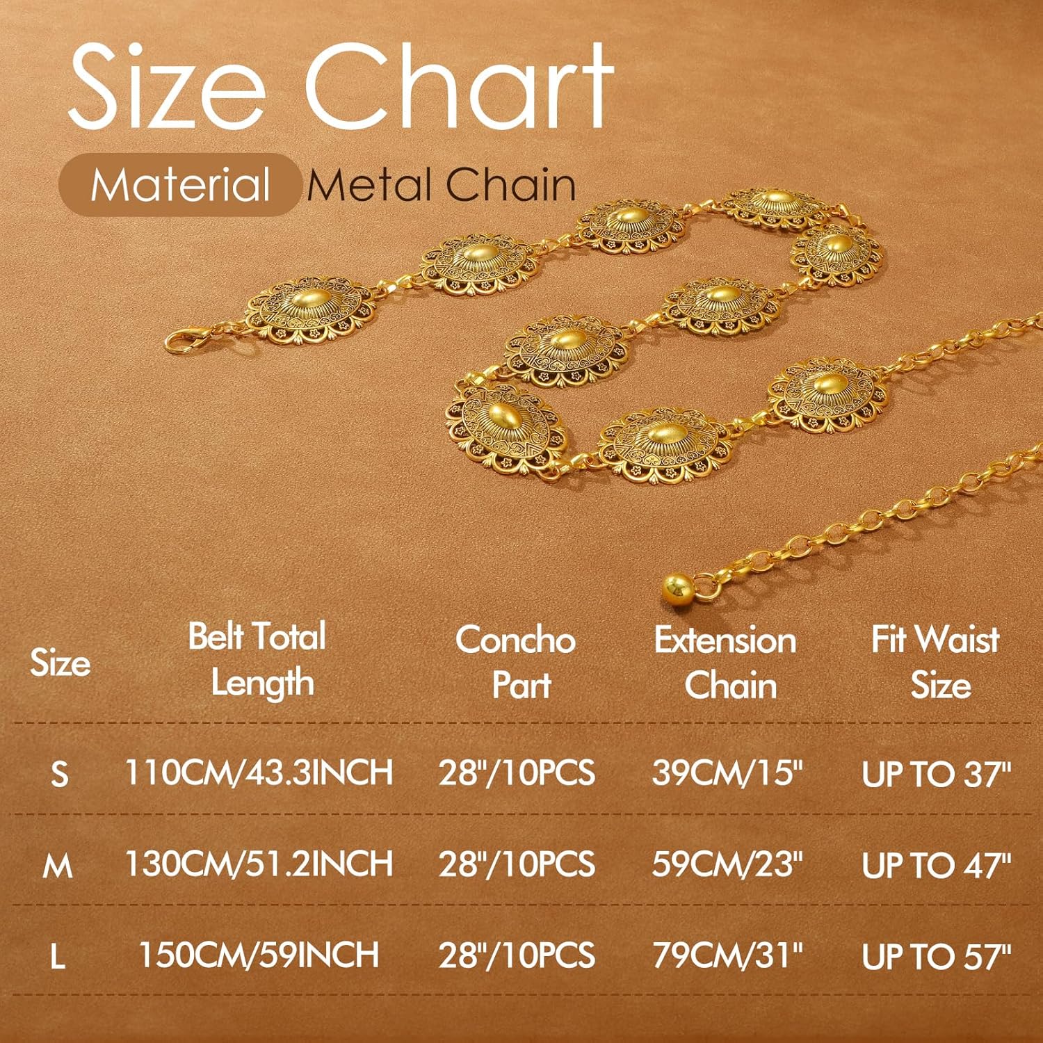 VONMELLI Western Belts for Woman Cowgirl Boho Concho Chain Waist Belt for Country Concert Dresses Jeans - Image 7