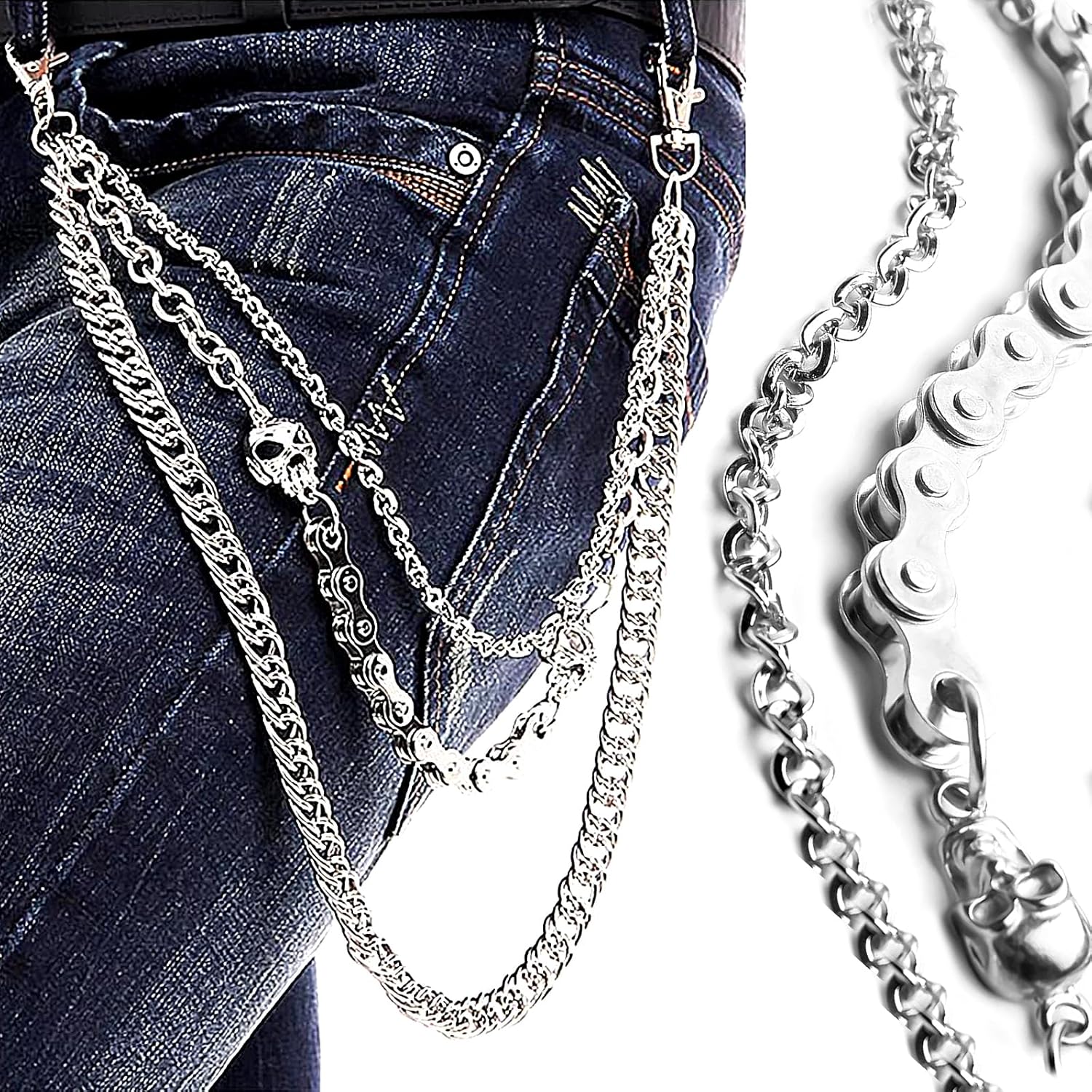 Pants Chain for Men Women,Biker Skull Chain Wallet,Long Cool EMO Punk Trousers Pocket Belt Key Chains for Hip Hop Rock Jean Gothic - Image 2