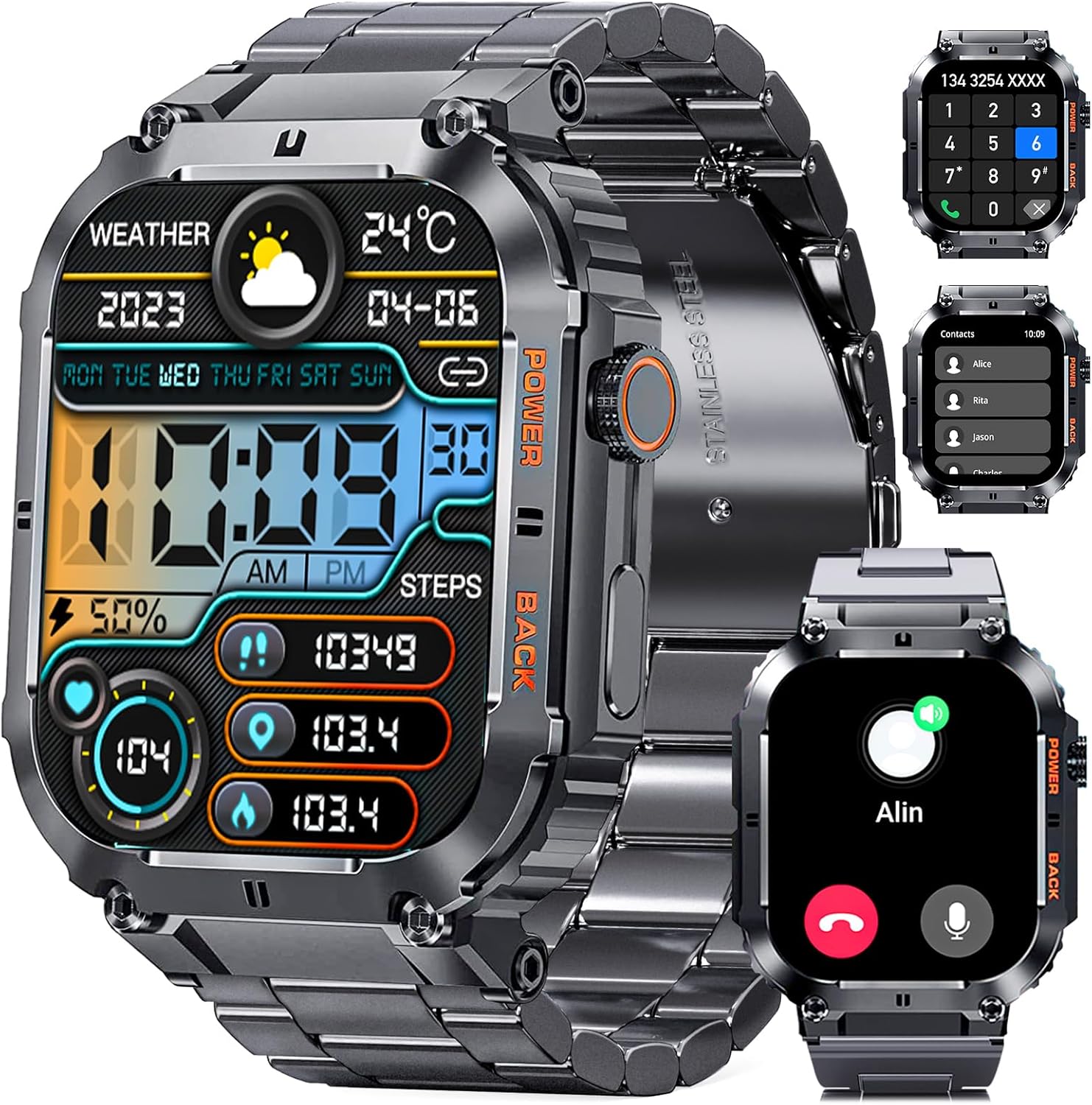Smart Watch,100M Waterproof Rugged Military Smartwatch with Bluetooth Call(Answer/Dial Calls) 2-inch Utral Large HD Display 70 Days Extra Long Battery Life,100+ Sports Modes Fitness Tracker - Image 2
