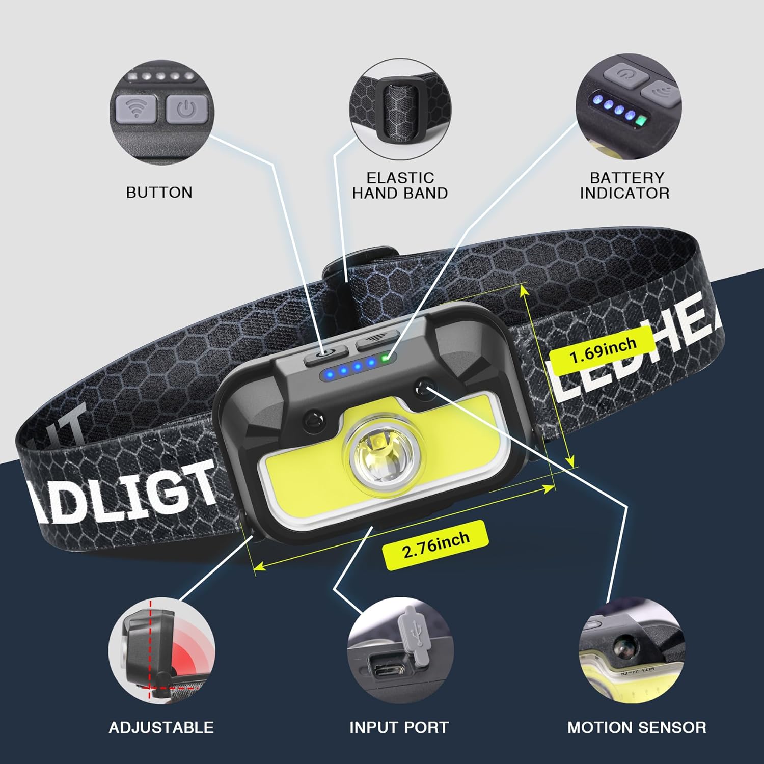 Headlamp Rechargeable, 1300 Lumen Lightweight Bright with White Green Red Headlamp Flashlight, Waterproof Motion Sensor Head Lamp,14 Modes for Outdoor Camping Running Cycling - Image 4