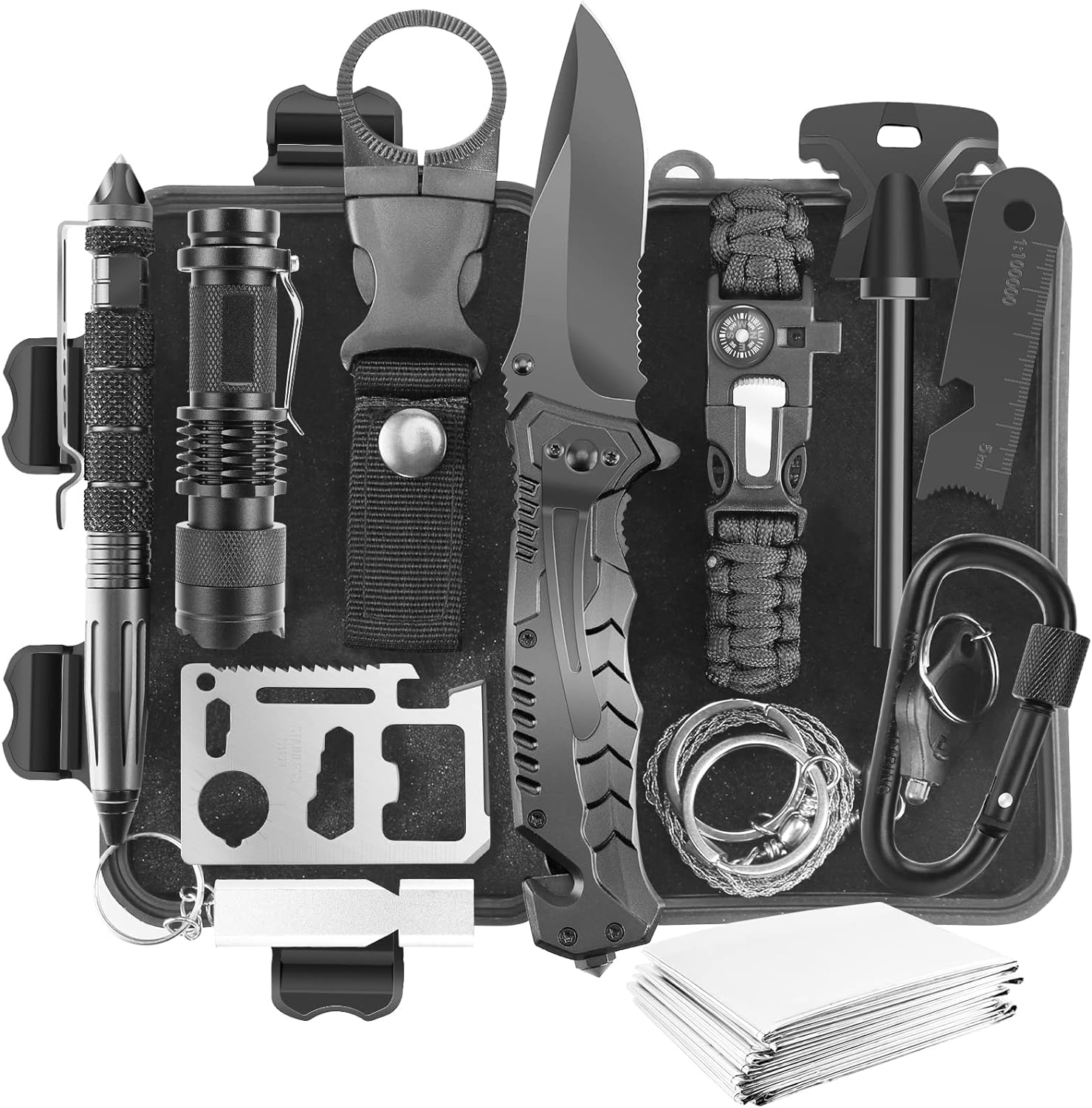 Survival Gear Kits Outdoor Survival Gear Tool for Trip,with Fire Starter, Whistle, Wood Cutter, Tactical Pen for Camping, Hiking, Climbing for Wilderness/Trip/Cars/Hiking/Camping - Image 2