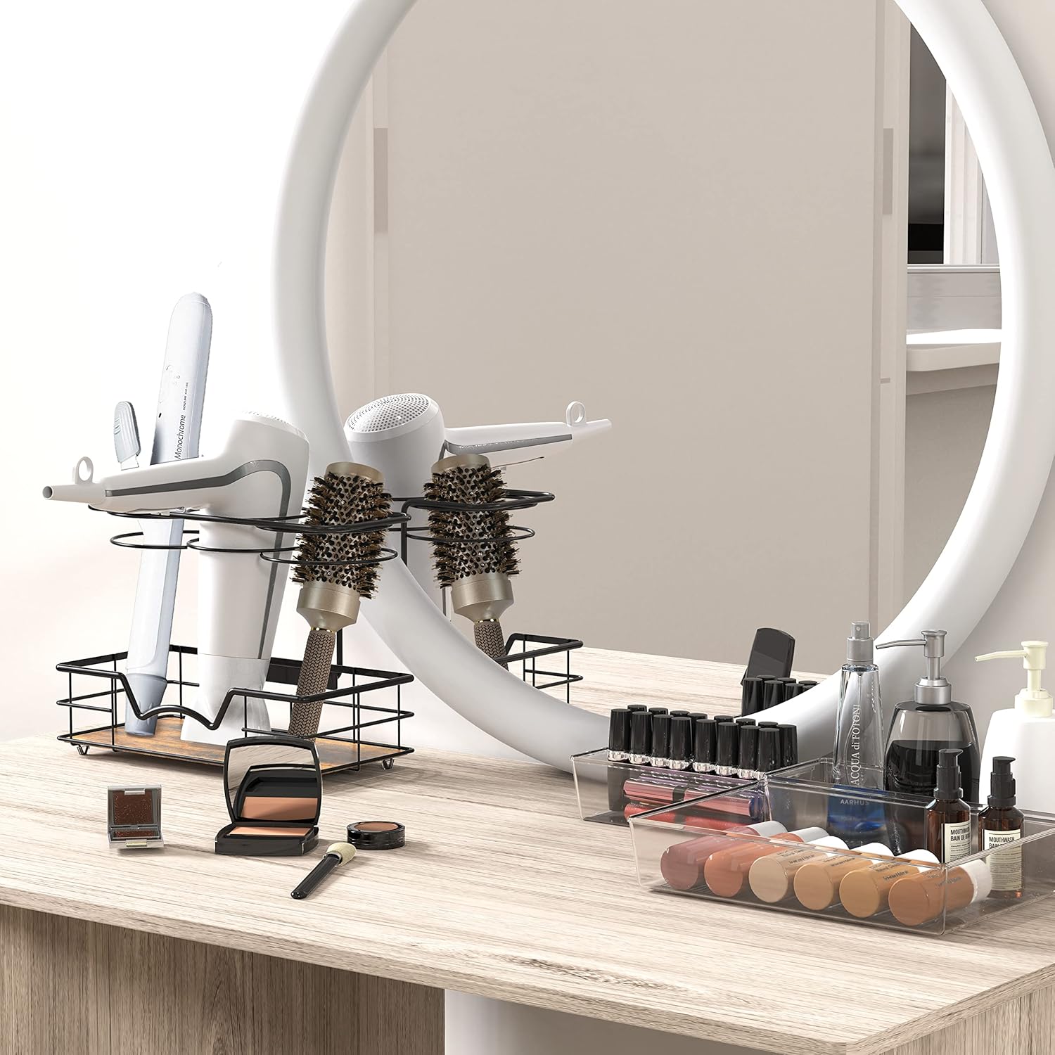 Simple Houseware Countertop Hair Tools Organizer, Walnut - Image 5