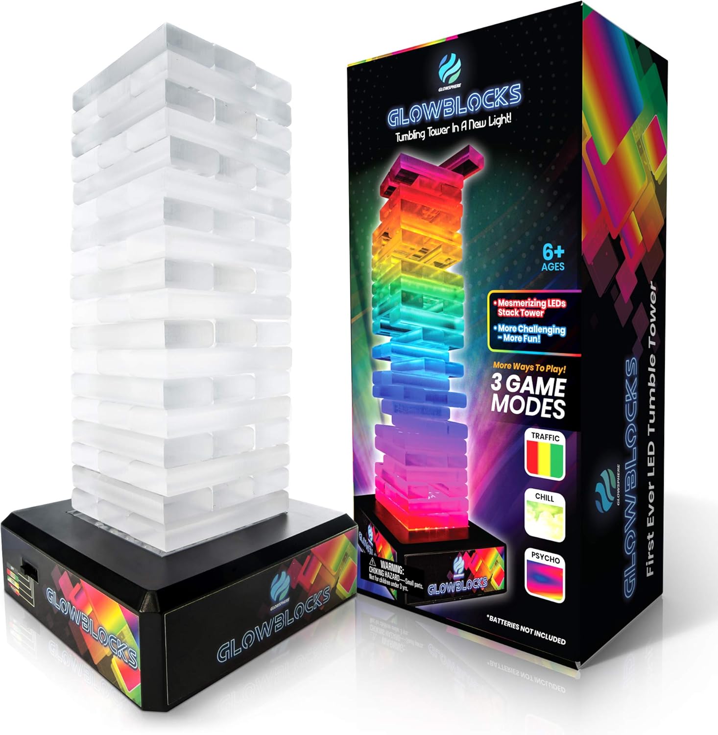 Glowblocks Light-Up Tumbling Tower Game, First Ever LED Building Blocks Stacking Game, Indoor Board Game for Kids and Adults for Family Game Night - Image 2