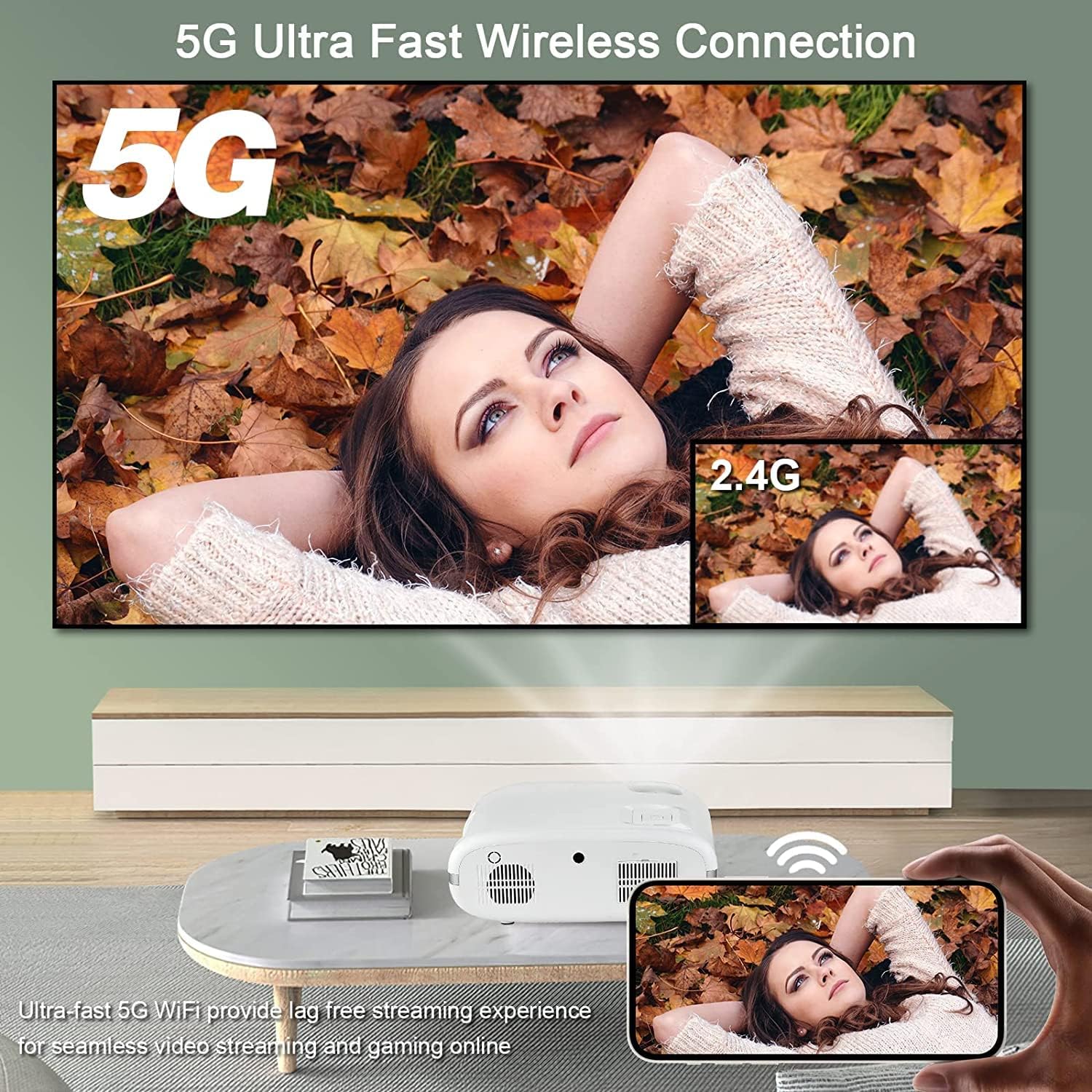 Multimedia Projector with 5G WiFi and Bluetooth Higfra 560 ANSI 16000L Native 1080P Outdoor Movie Projector 4k Support,Auto 6D Keystone&50% Zoom,Portable Smart Home LED Video Projector for Phone/PC - Image 4