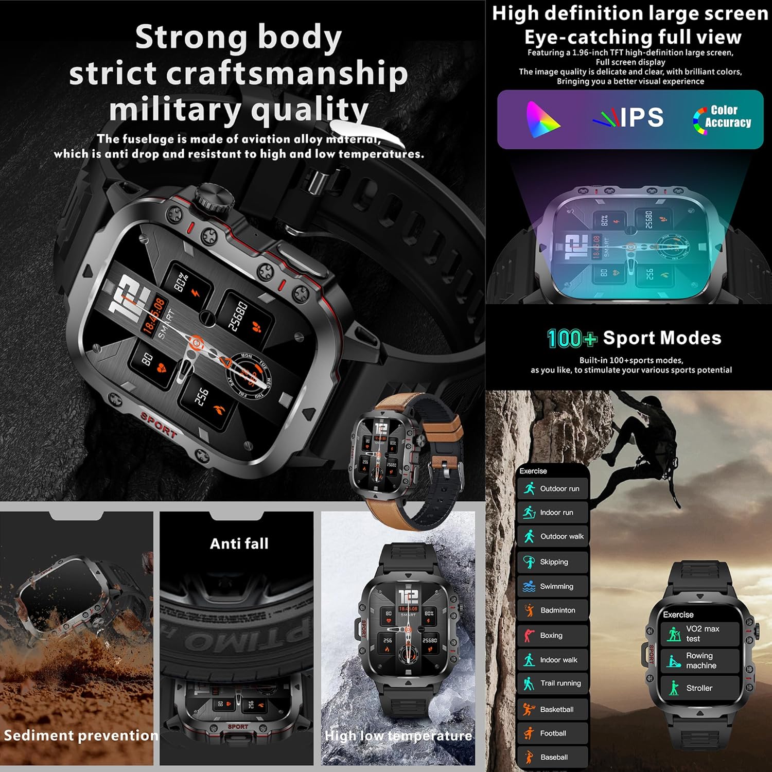 Military Smart Watch for Men(Answer/Dial Calls), 5ATM Waterproof Smartwatch Fitness Tracker for Android iPhone, 1.96" Activity Tracker with Heart Rate Sleep SpO2 Monitor, Calorie, 3 Straps (Brown) - Image 5
