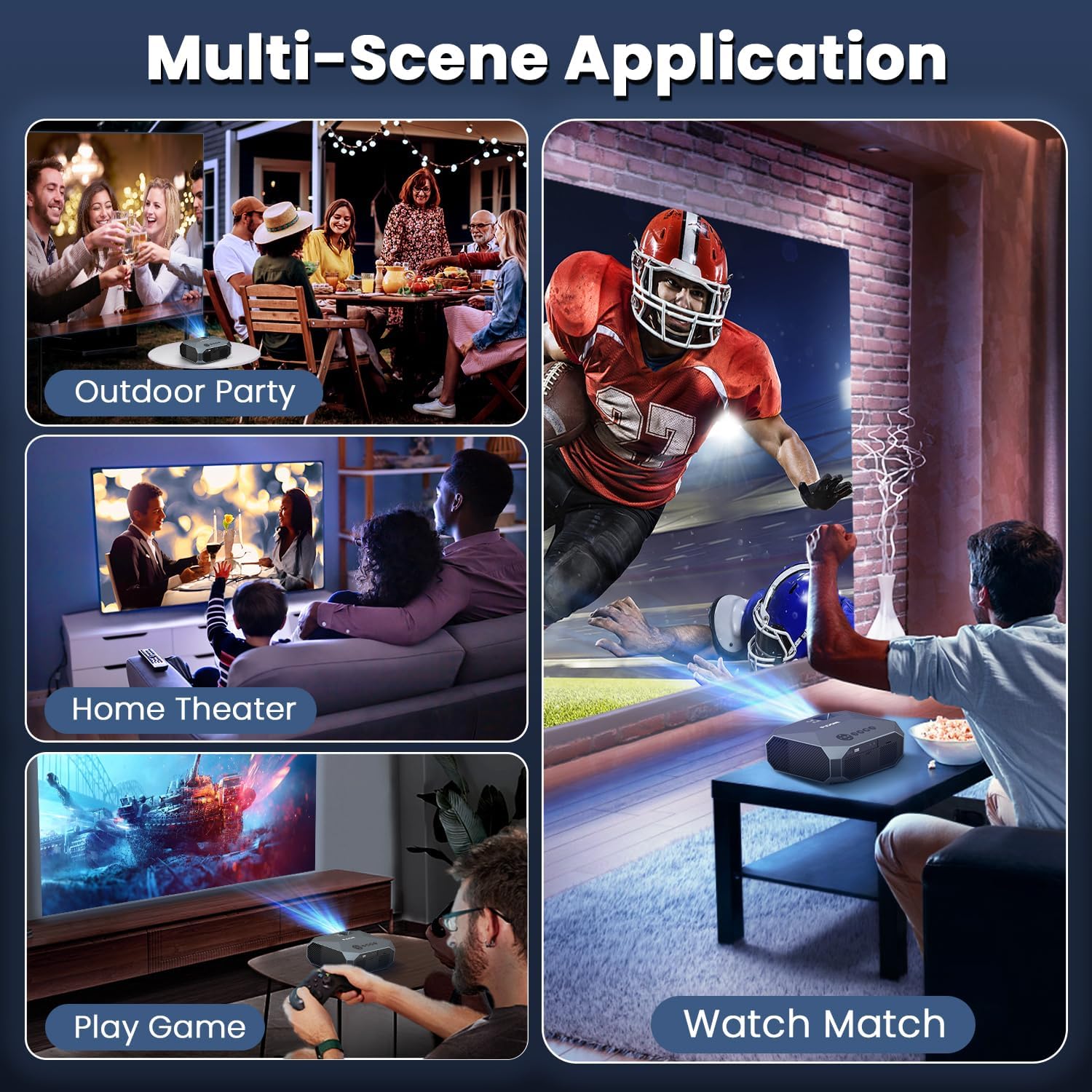FUDONI Projector, 18000L Projector with 5G WiFi and Bluetooth Native 1080P 4K Support, Outdoor Movie Projector with Screen, Portable Home Theater Projector for iOS/Android/TV Stick/Laptop/HDMI/USB - Image 7