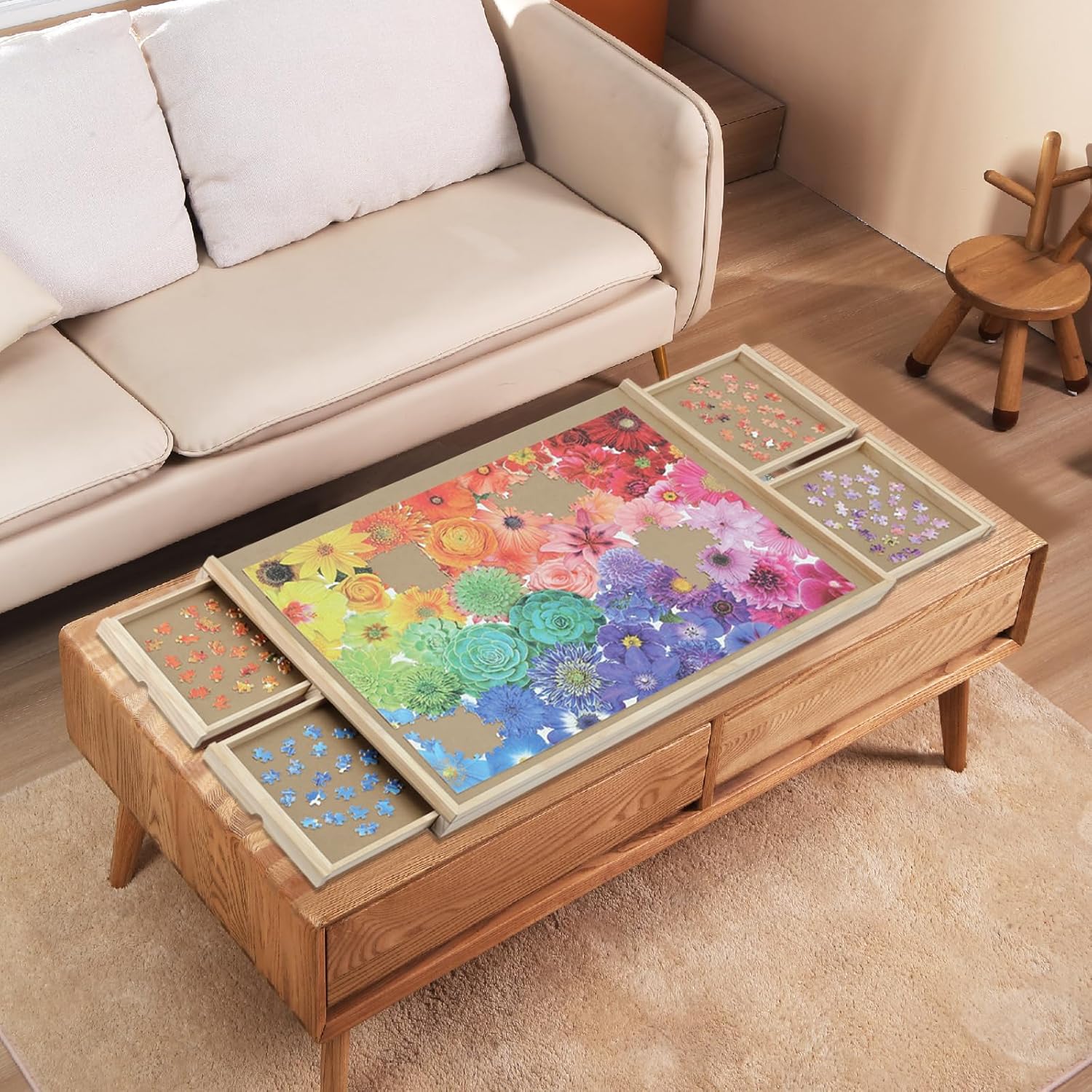 YISHAN Wooden Jigsaw Puzzle Board Table for 1500 Pieces with Drawers and Cover, Puzzle Easel, Portable Puzzle Plateau for Adults and Children - Image 6