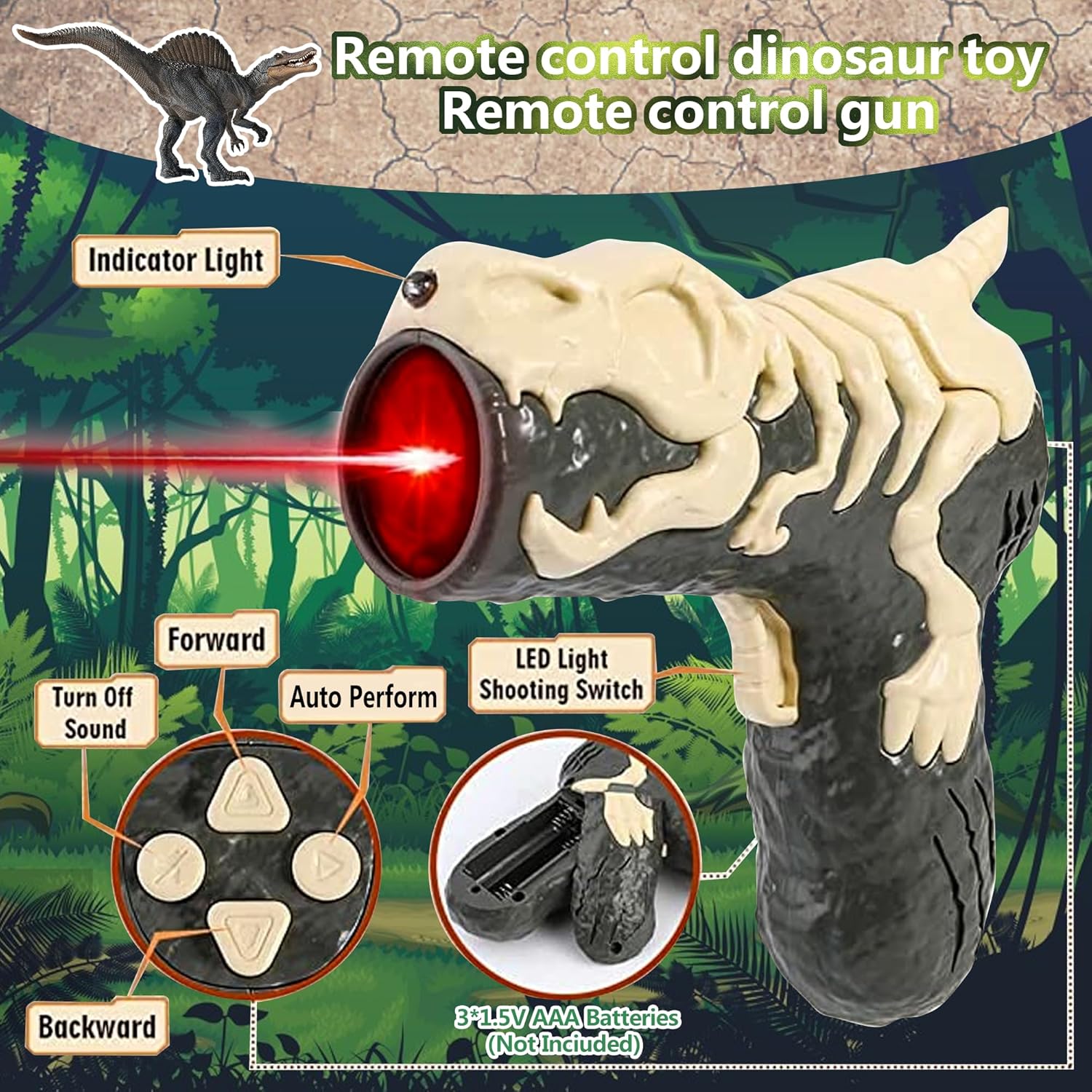 Upgraded Dinosaur Toys for Kids 3-5-7 Years Old, Remote Control Spinosaurus Toys with Indicator Light Chasing&Spray& Roar, Realistic RC Walking Dinosaur Robot Gifts Stocking Stuffers for Kids Boys - Image 5