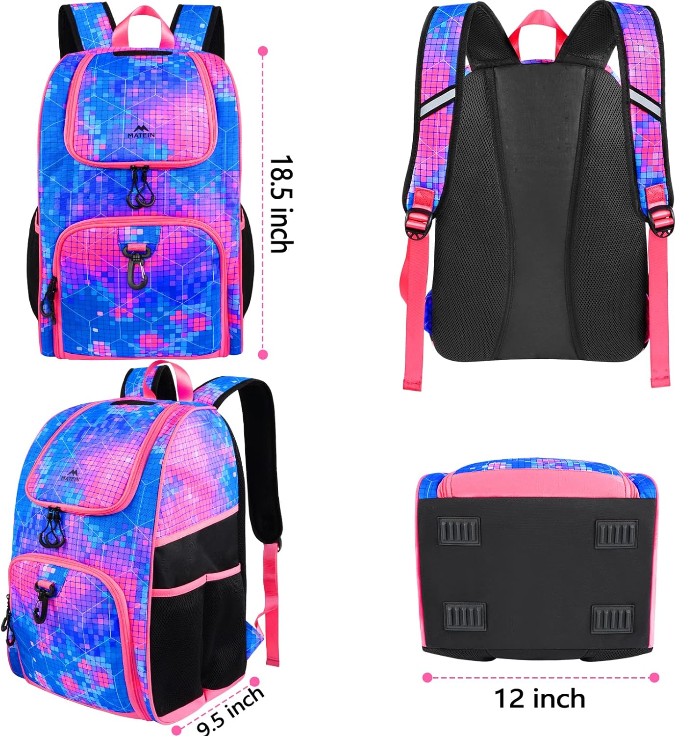 MATEIN Basketball Bag, Sturdy Soccer Bag with Ball Holder & Shoe Compartment, Large Basketball Backpack for Training Equipment, Water Resistant Sports Ball Backpack Fits Volleyball Football, Colorful - Image 6