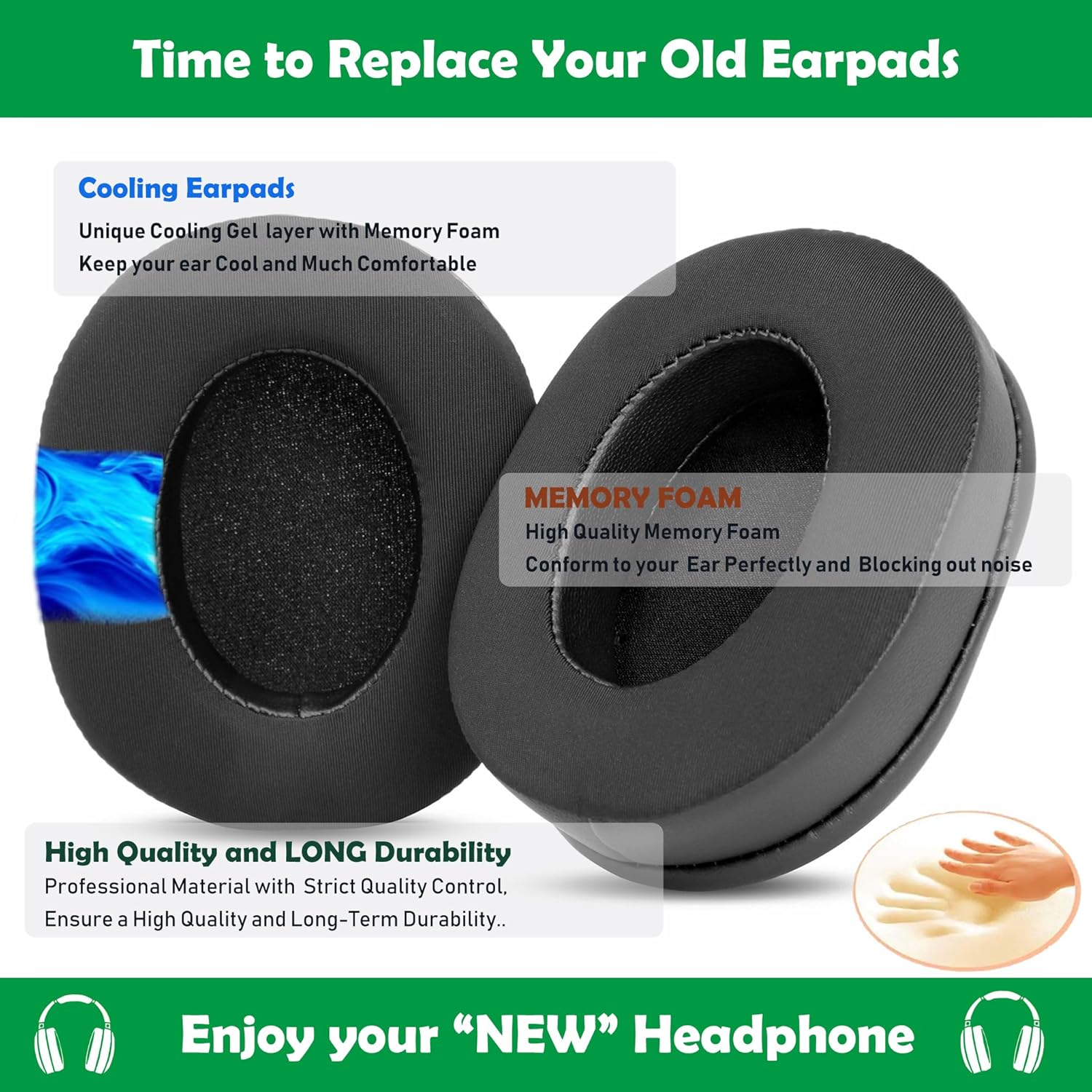 Cooling Gel Replacement Earpads Cushions Compatible with Razer BlackShark V2/BlackShark V2 Pro/BlackShark V2 X Gaming Headset Ear Pads with Cooling Gel Layer - Image 6
