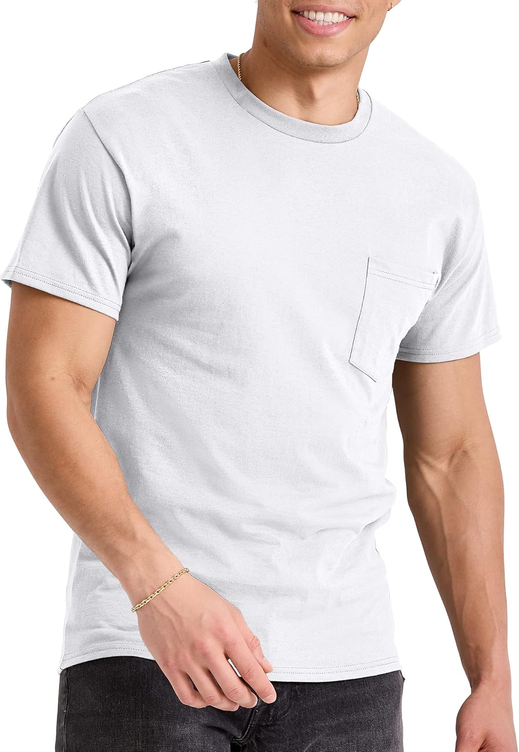 Hanes Men's Essentials Short-Sleeve Pocket T-Shirt Pack, Cotton Crewneck Tee, 3-Pack - Image 3
