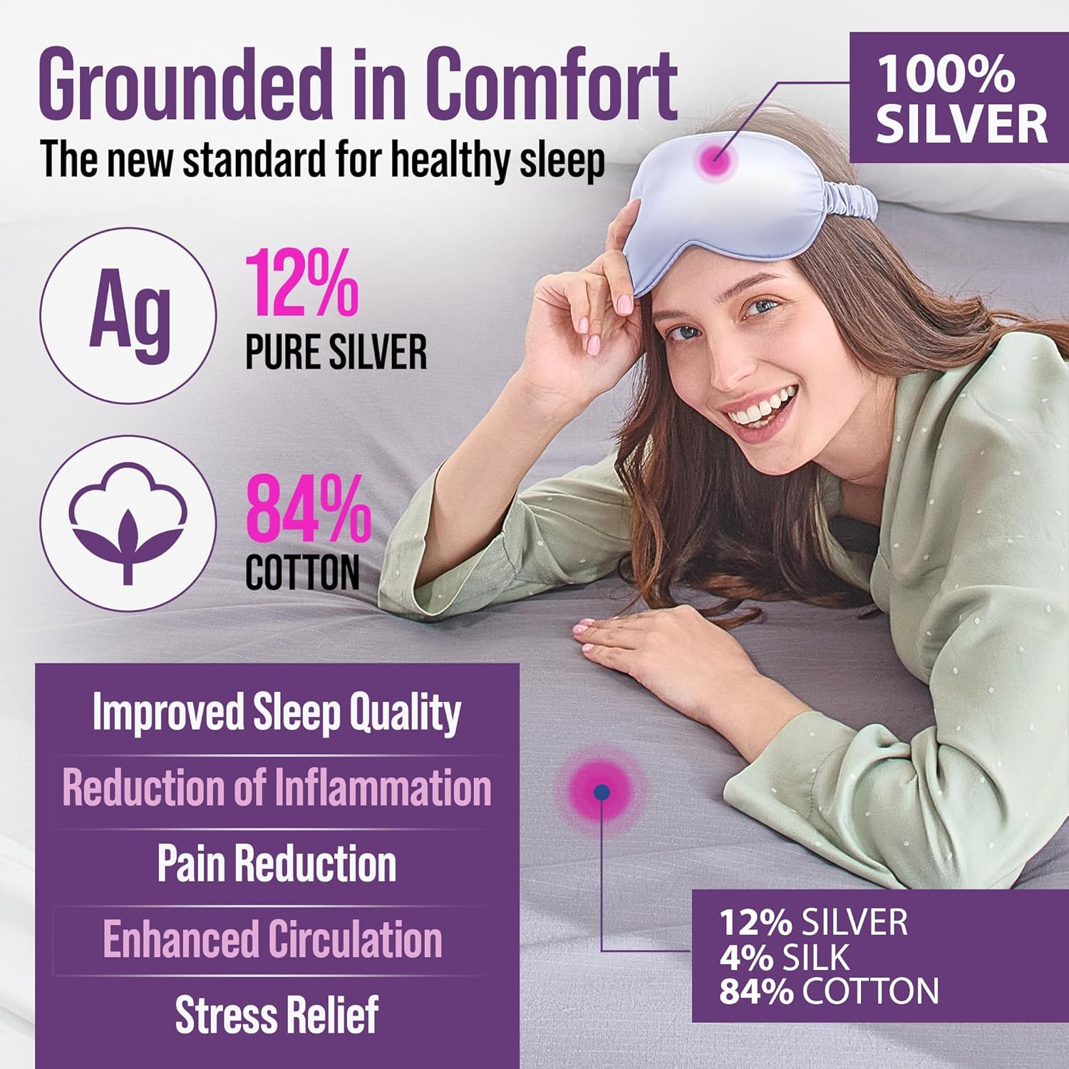Earth Grounding Fitted Sheet King Size Gray with 12% Silver Fiber & 4% Silk & 84% Organic Cotton - Gray - Soft Earth Grounding Well Bed Sheets - Grounded Conductive Bed Sheets for Better Sleep - Image 3