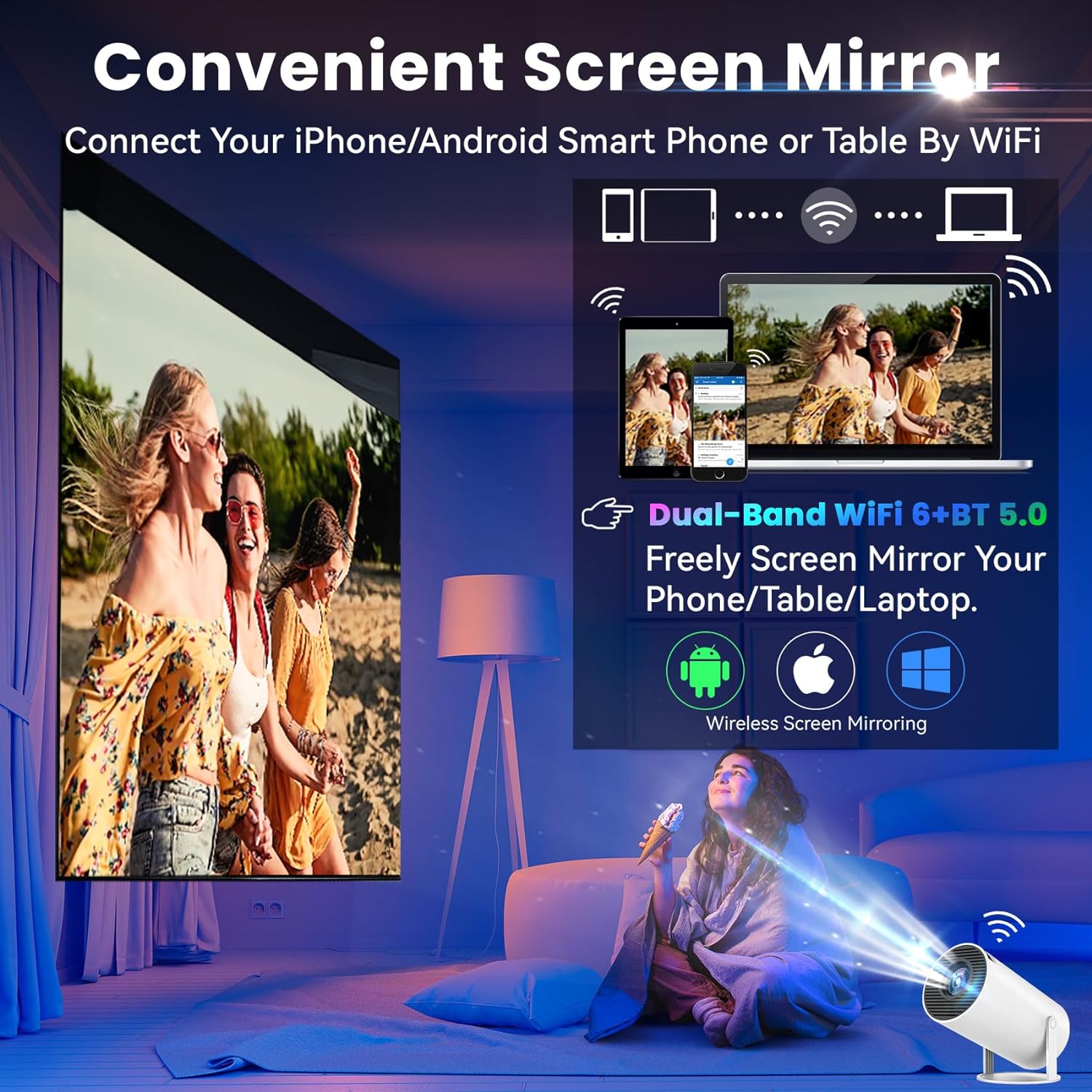 1080P Mini Projector HY300 Pro 4K Portable Projector with WiFi 6 Bluetooth 5.0 Auto Keystone Correction 200 ANSI Smart Projector Screen Adjustment,270 Degree Flip Home Theater Projector - Image 8