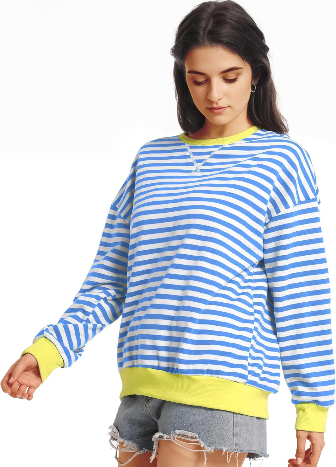 Women Oversized Striped Sweatshirt Long Sleeve Crewneck Shirt Fashion Fall 2025 Pullover Top Preppy Y2K Clothes - Image 6