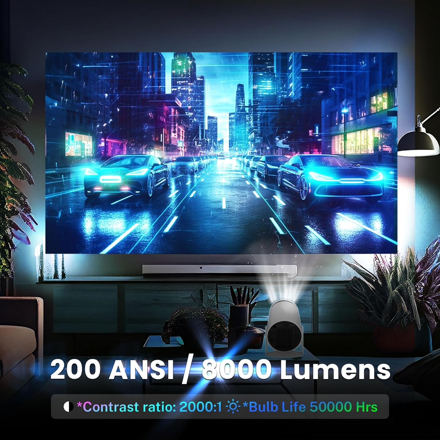 1080P Mini Projector HY300 Pro 4K Portable Projector with WiFi 6 Bluetooth 5.0 Auto Keystone Correction 200 ANSI Smart Projector Screen Adjustment,270 Degree Flip Home Theater Projector - Image 9