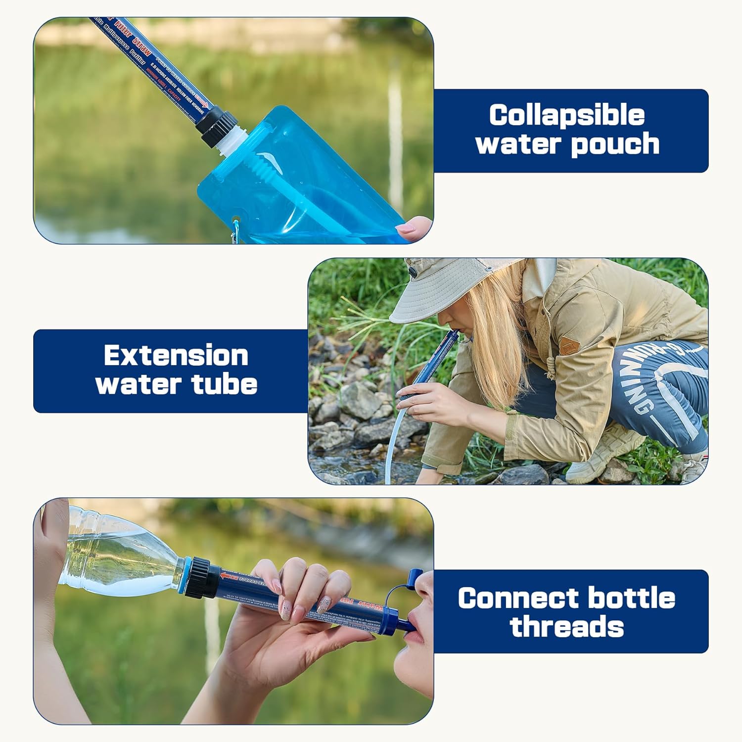 Navy Blue 2 Pack Water Filter Straw Outdoor Portable Personal Water Filter Straw Water Purifier Survival Gear and Equipment for Hiking Camping Travel and Emergency - Image 5