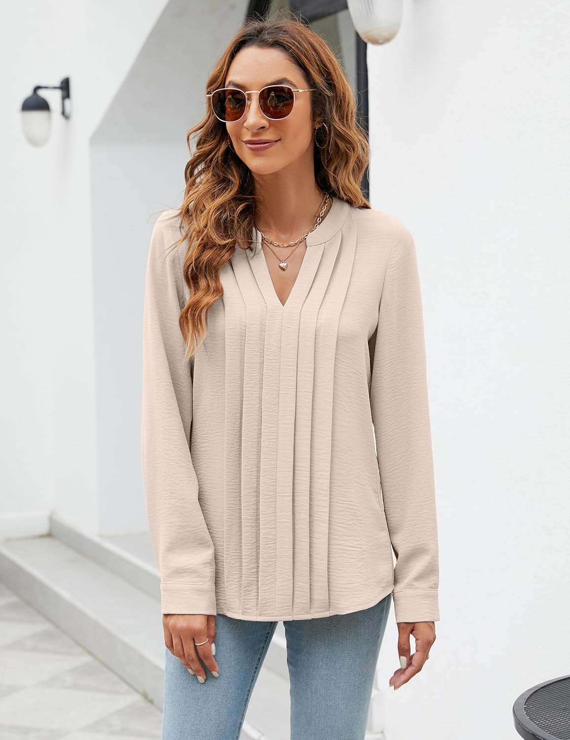 Blooming Jelly Women's Dressy Casual Blouses Business Work Tops Long Sleeve V Neck Pleated Shirts 2025 Fall Outfits - Image 9