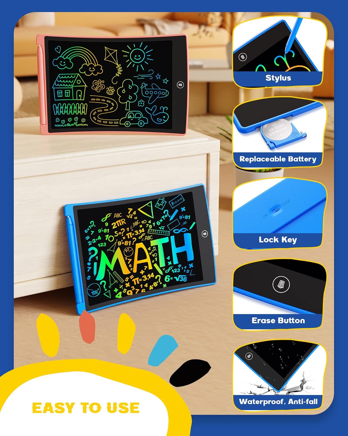 bravokids 2 Pack LCD Writing Tablet for Kids,10 inch Colorful Doodle Board Drawing Pad for Kids, Kids Travel Toy Activity Game, Birthday Gifts for 3 4 5 6 Year Old Boys and Girls Toddlers - Image 6