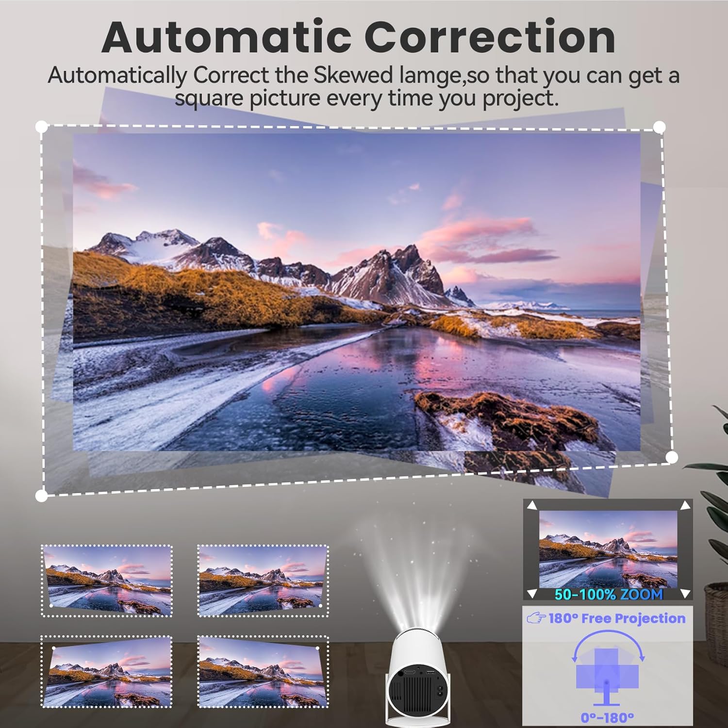 1080P Mini Projector HY300 Pro 4K Portable Projector with WiFi 6 Bluetooth 5.0 Auto Keystone Correction 200 ANSI Smart Projector Screen Adjustment,270 Degree Flip Home Theater Projector - Image 6