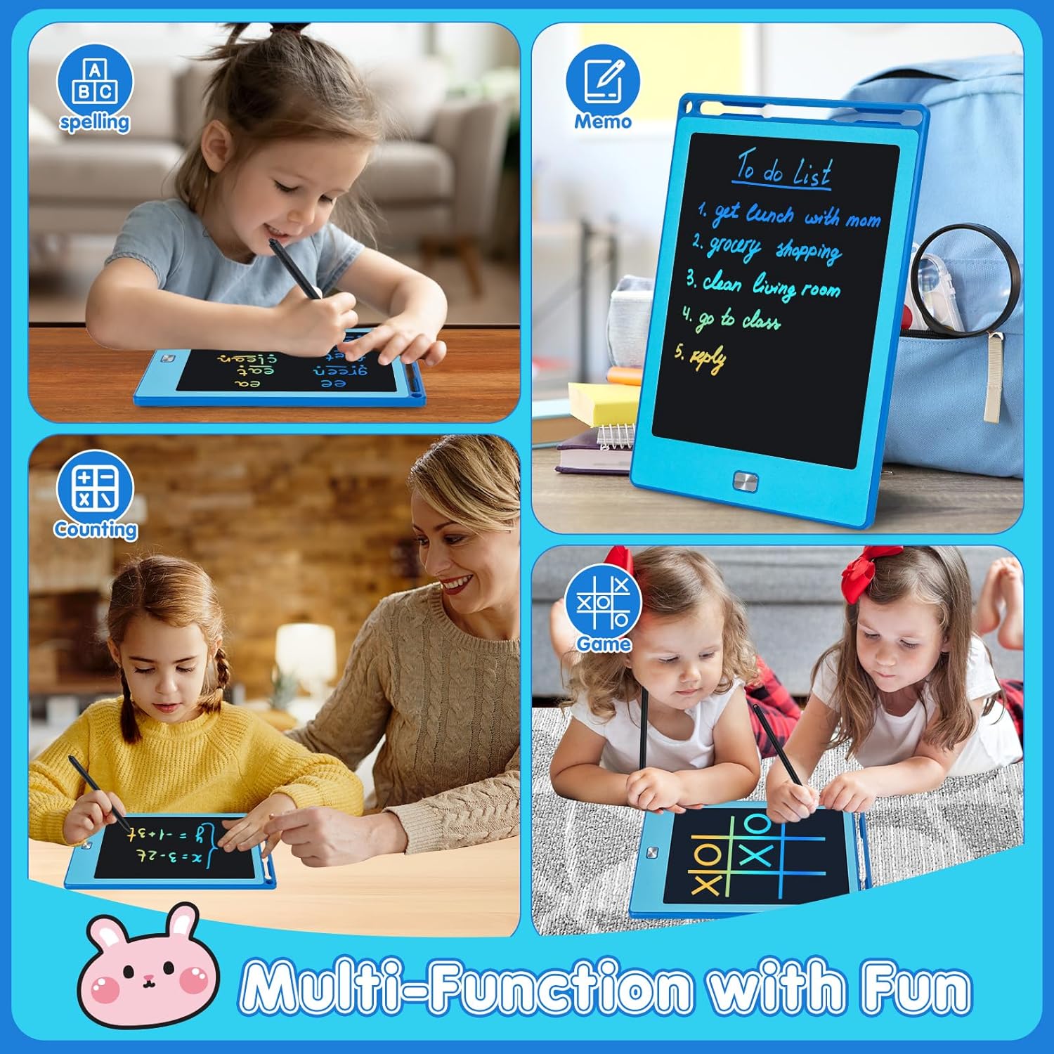 2 Pack LCD Writing Tablet for Kids,8.5 Inch Doodle Board Drawing Tablet Colorful Educational Toys for Boys Girls Reusable Road Travel Game Toy Gifts for 3 4 5 6 7 8 Years Old (Blue+Pink - Image 4