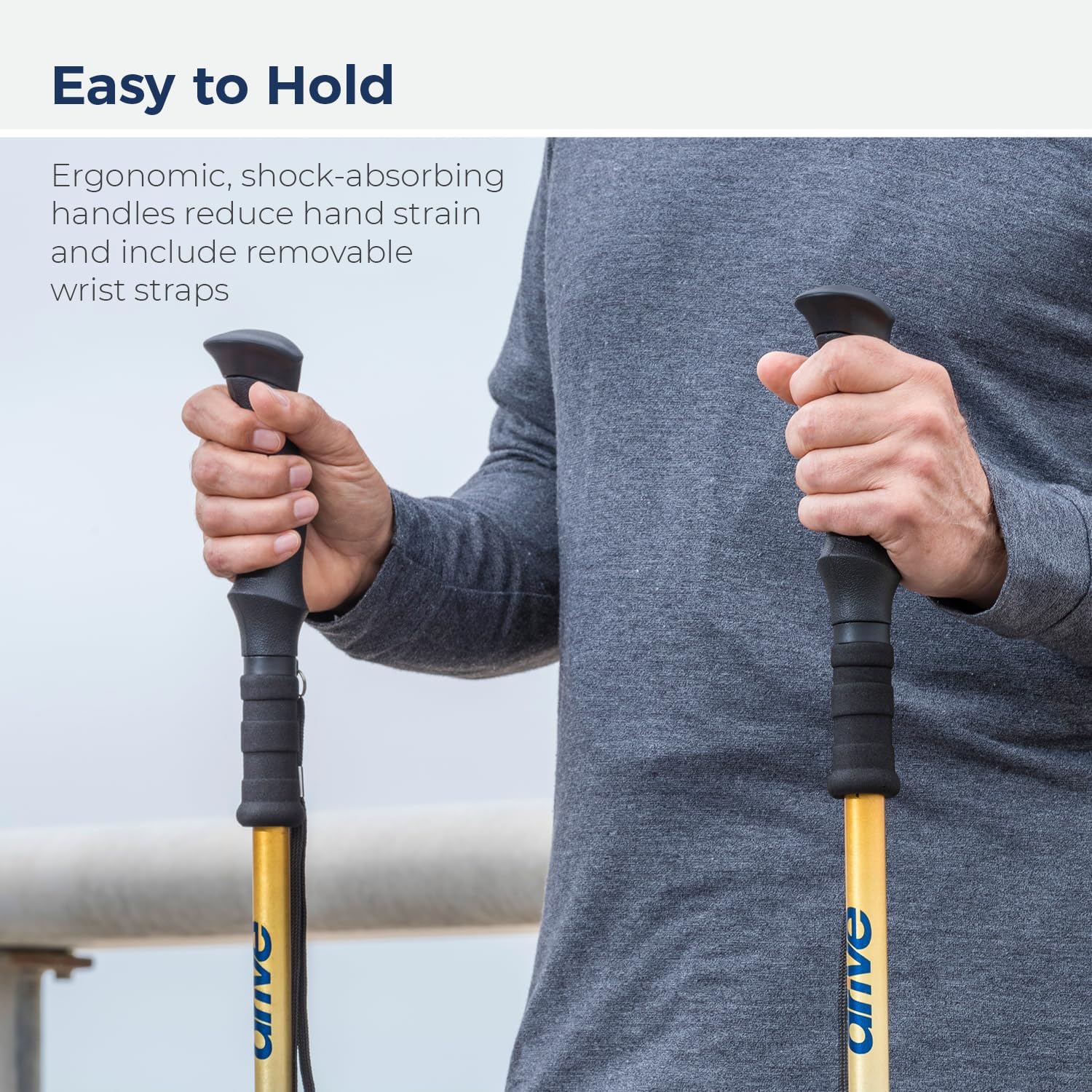 Drive Medical Summit Walking Poles, Adjustable Nordic Walking Poles for Women, Men, Seniors, Trekking Poles, Walking Stick Set with Ergonomic Handles and Two Types of Tips, Mountain Print - Image 6