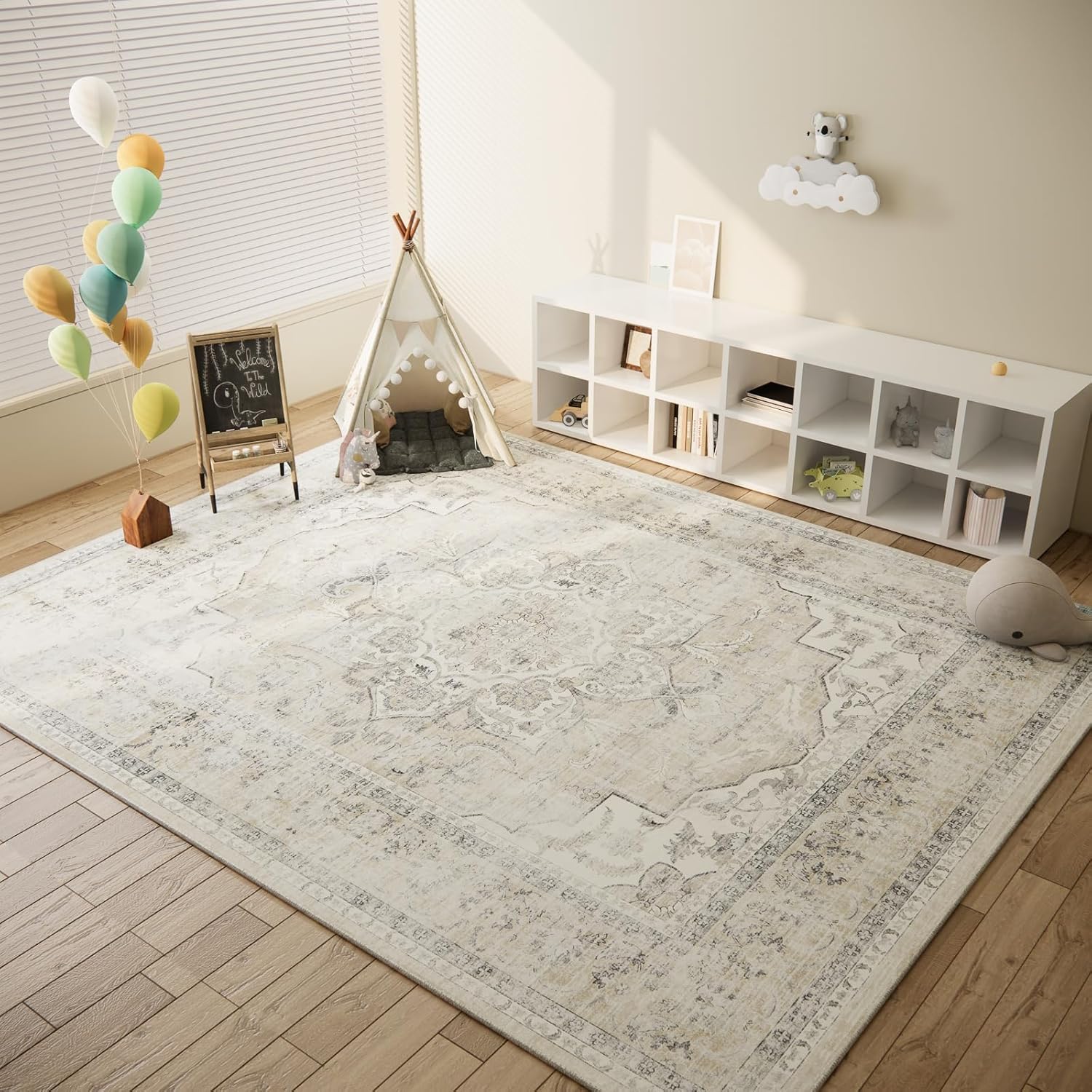 8x10 Area Rugs Washable Rug: Large Living Room Rug Stain Resistant Distressed Vintage Boho Rug Non Slip Low Pile Faux Wool Soft Area Rug for Bedroom Bedside Indoor Farmhouse Kids Playroom Dining Room - Image 7