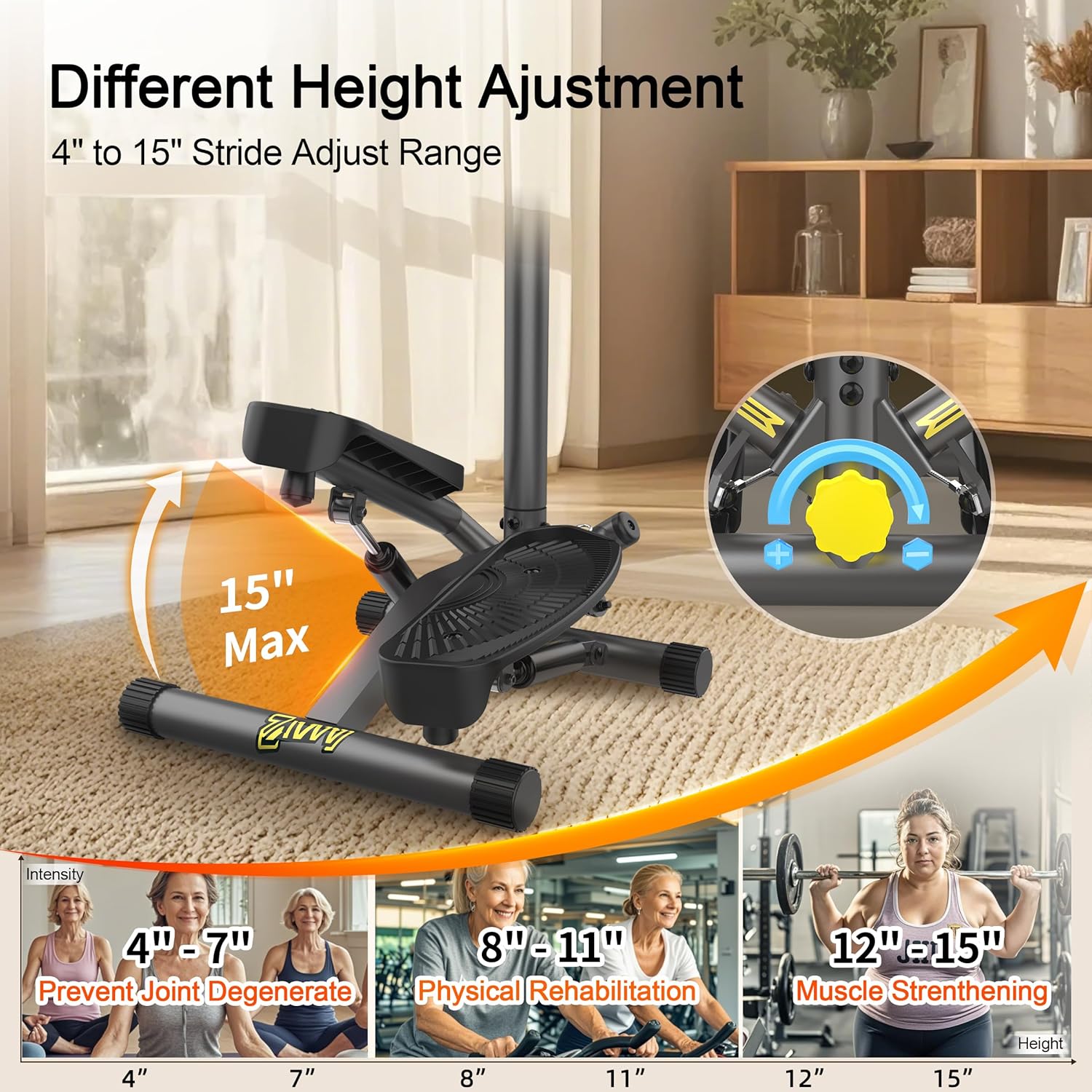 Stepper Machine with Resistance Bands, Mini Stepper with 300LBS Weight Capacity, Twist Stepper for Full Body Workout, Adjustable Step Height, Smooth and Quiet, Step Machine for Men Women - Image 6