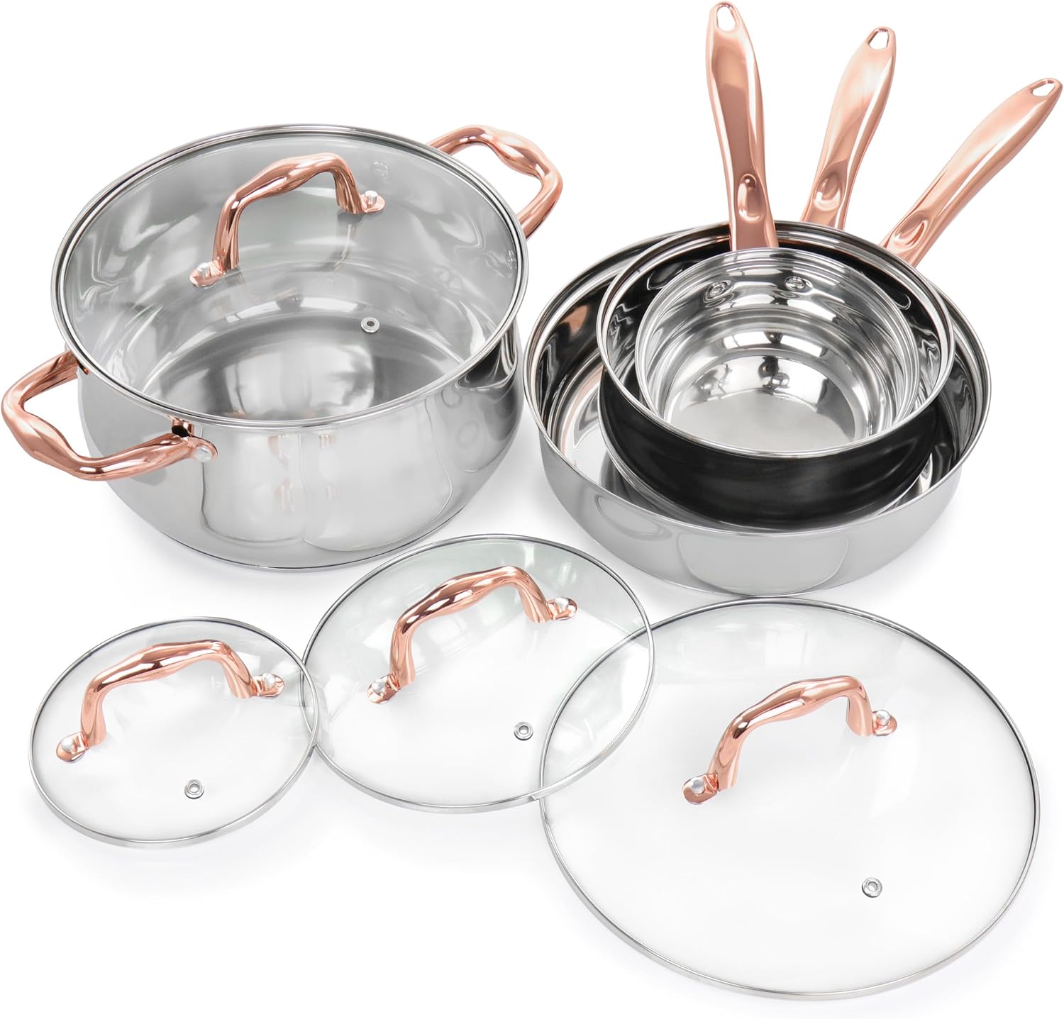 Gibson Home Bransonville 8 Piece Stainless Steel Cookware Set in Chrome and Bronze - Image 3
